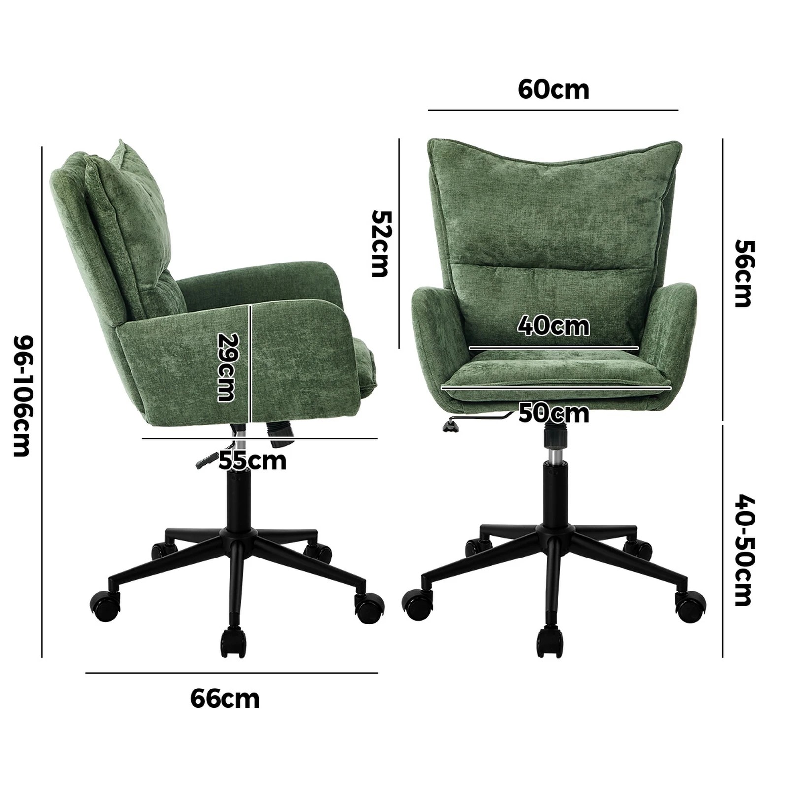 2 Oikiture Mid Back Office Chair Swivel Desk Chair Wide Seat Armrest - Green, 2 of 7