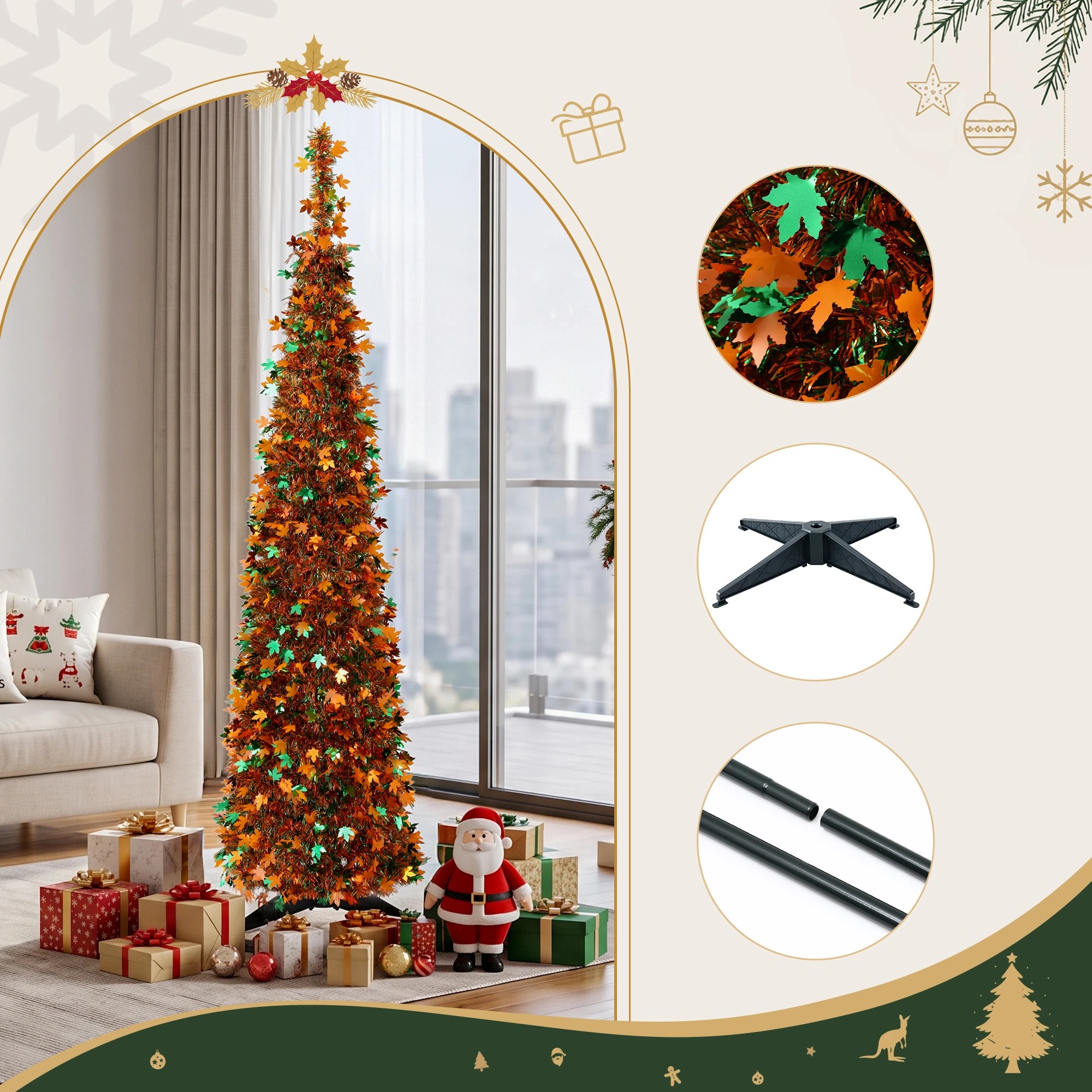 3 Jingle Jollys 160cm Pop Up Christmas Tree Artificial Christmas Tree Golden Maple Leaf - Multi, 3 of 8