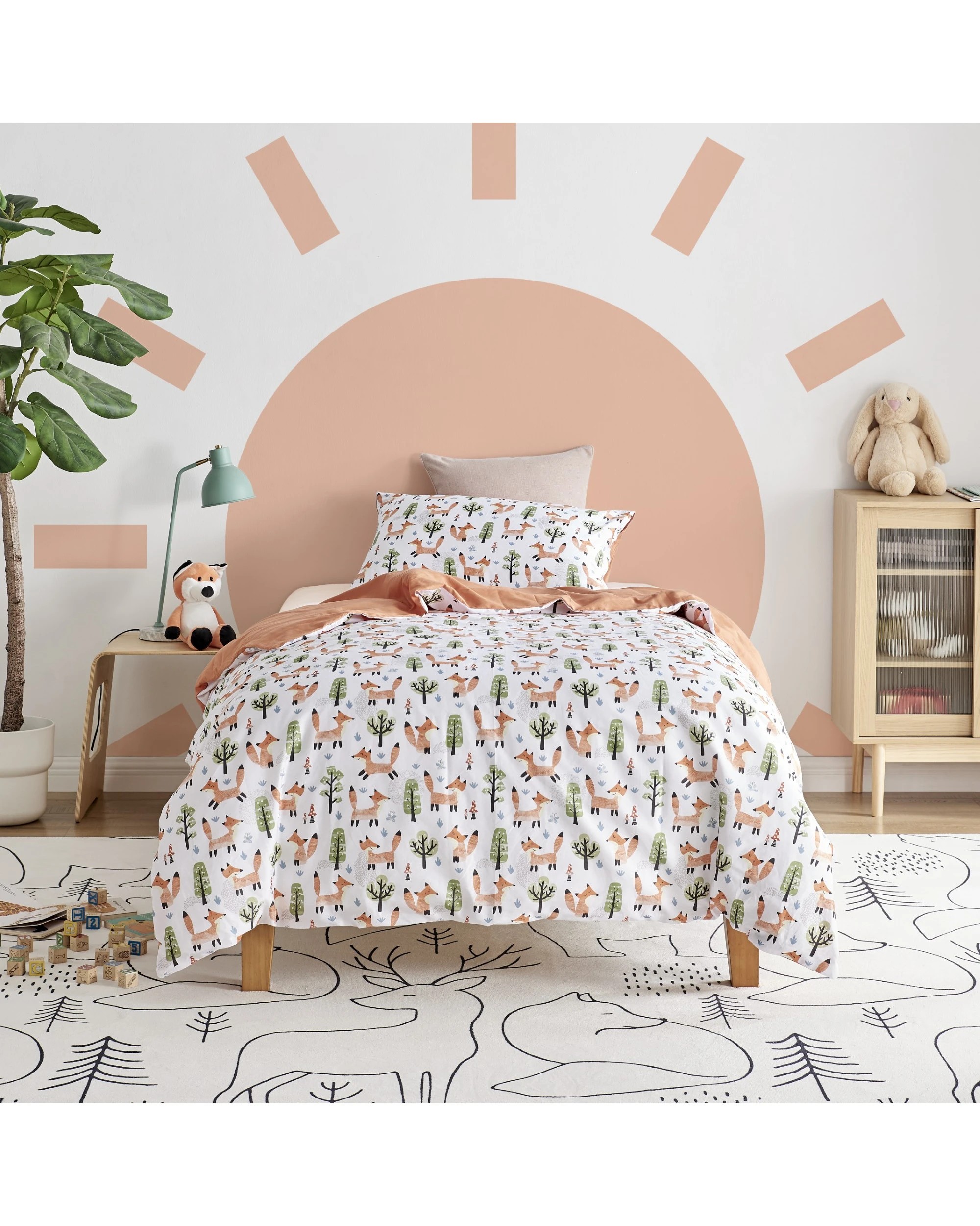 1 Jack & Ava Quilt Cover Set Shy Fox - Double Bed - Animal Print, 1 of 9