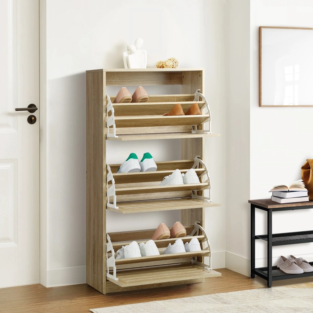 3 Oikiture Shoe Cabinet Storage 3 Doors Shoes Rack Organiser Wooden Shelf 45 Pairs
 - Natural, 3 of 6