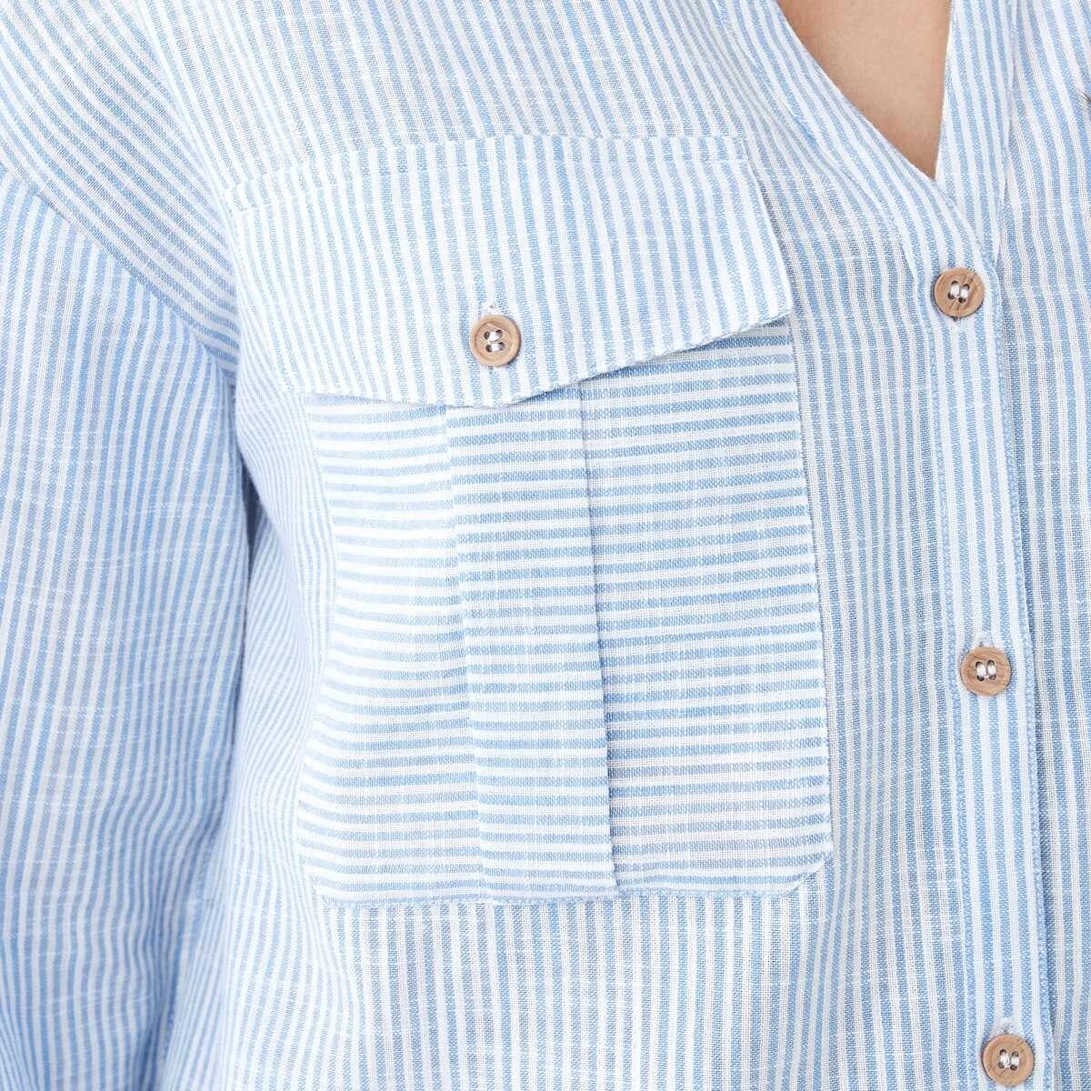 6 Long Roll Sleeve Cotton Shirt Ocean Strp, 6 of 8