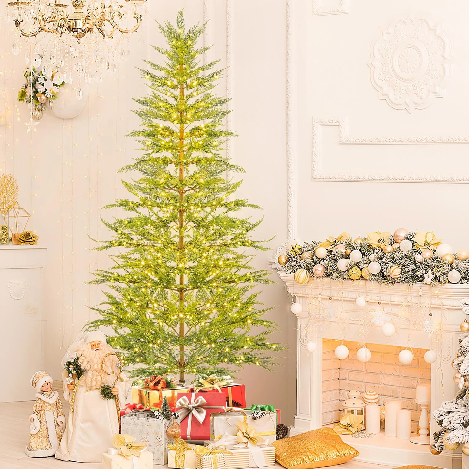 2 Costway 225cm Pre-Lit Xmas Christmas Tree w/540 Warm White LED Light Timer, 2 of 3