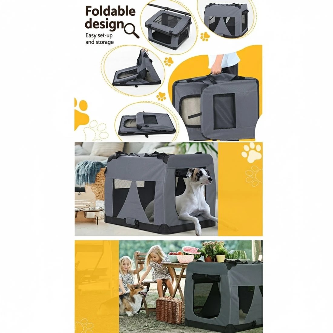 5 i.Pet Pet Carrier Soft Crate Dog Cat Travel 121x80CM Portable Foldable Car - Grey, 5 of 5