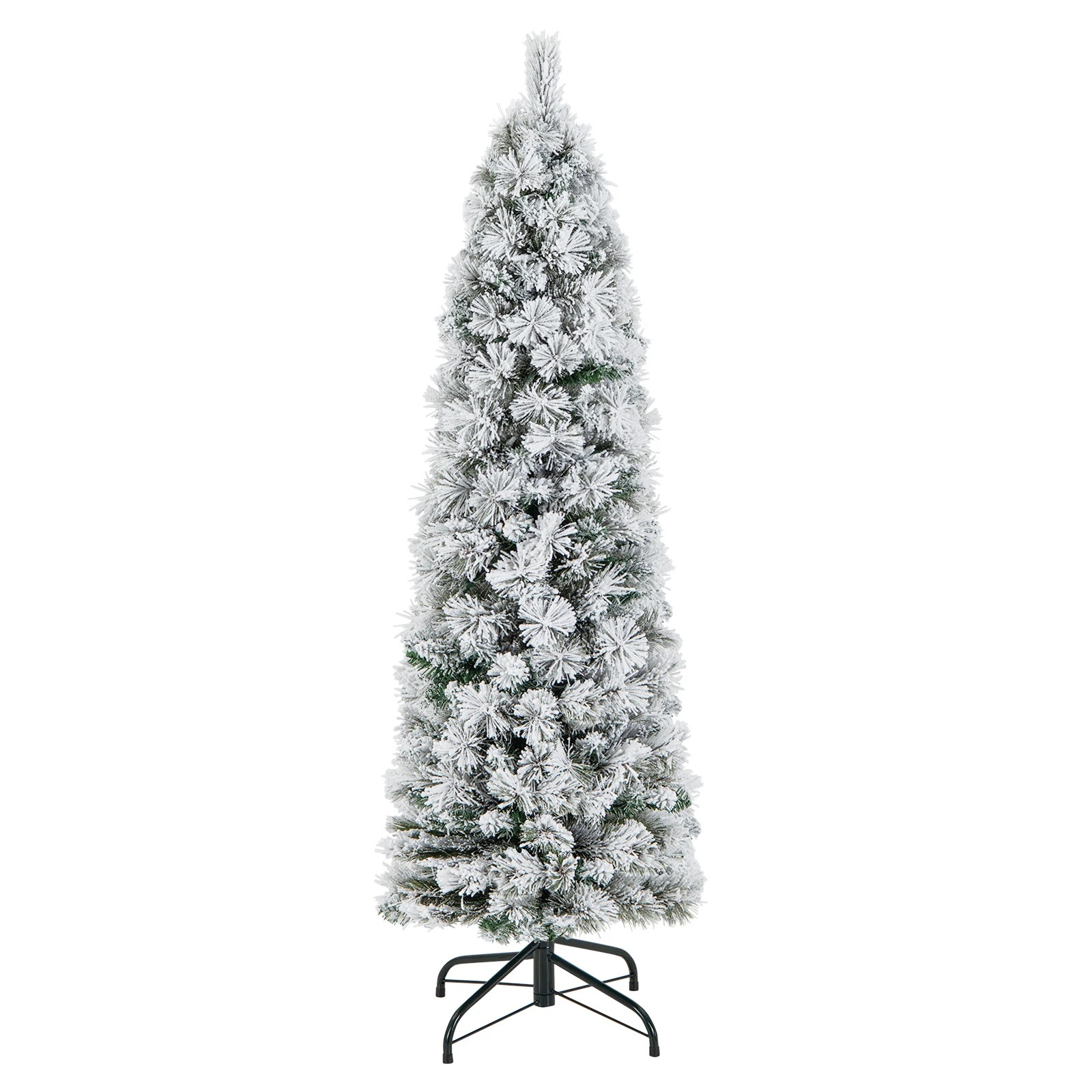 1 Costway 145cm Slim Christmas Tree Pine Needles Flocked Xmas Tree w/100 LED Lights, 1 of 2
