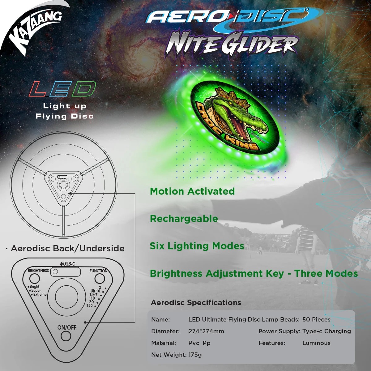 3 Kazaang Aero Disc Nite Glider - Croc King, 3 of 8