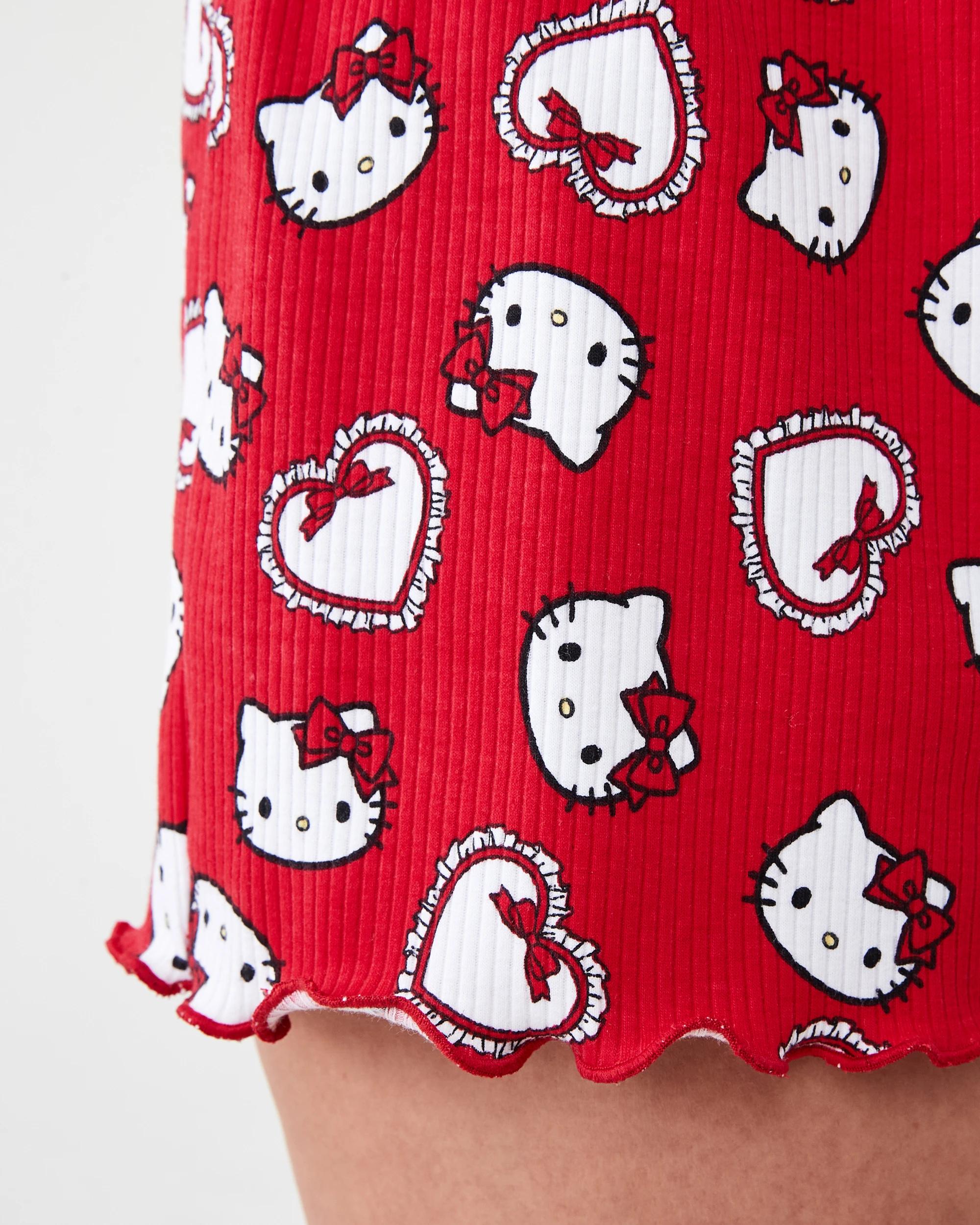 9 Hello Kitty License Sleeveless Rib Lace Trim Tank and Shorts Pyjama Set Hk Heart, 9 of 10