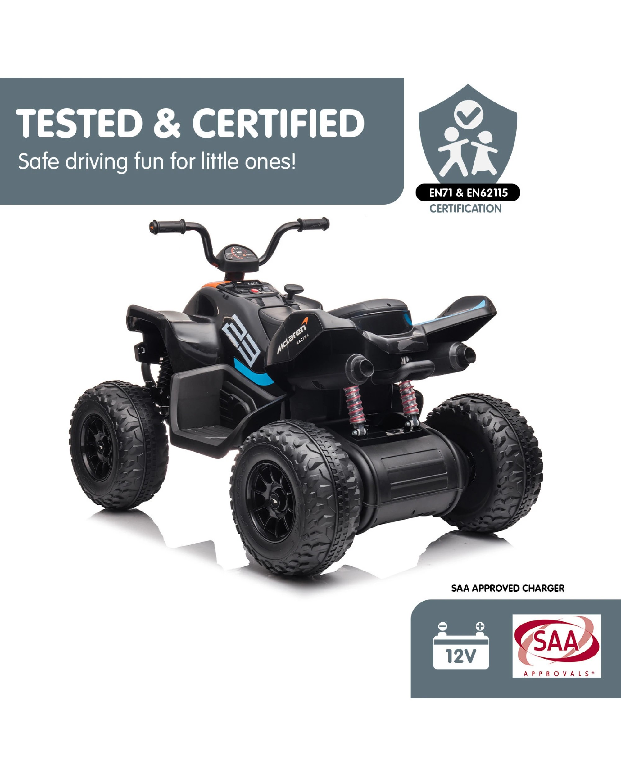 5 Kahuna MCL35 McLaren Kids Toy Ride On Electric Quad Bike - Black, 5 of 10