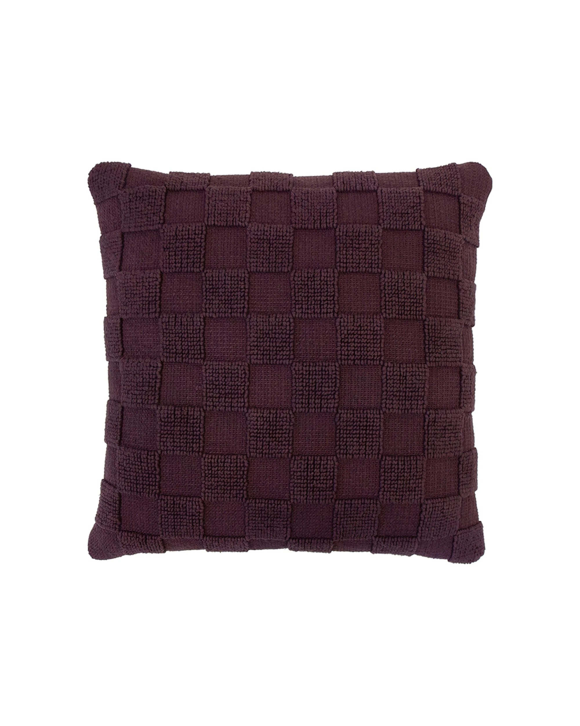 1 Bambury Harris 500GSM Cotton Square Checkerboard Cushion Plum - Purple, 1 of 4
