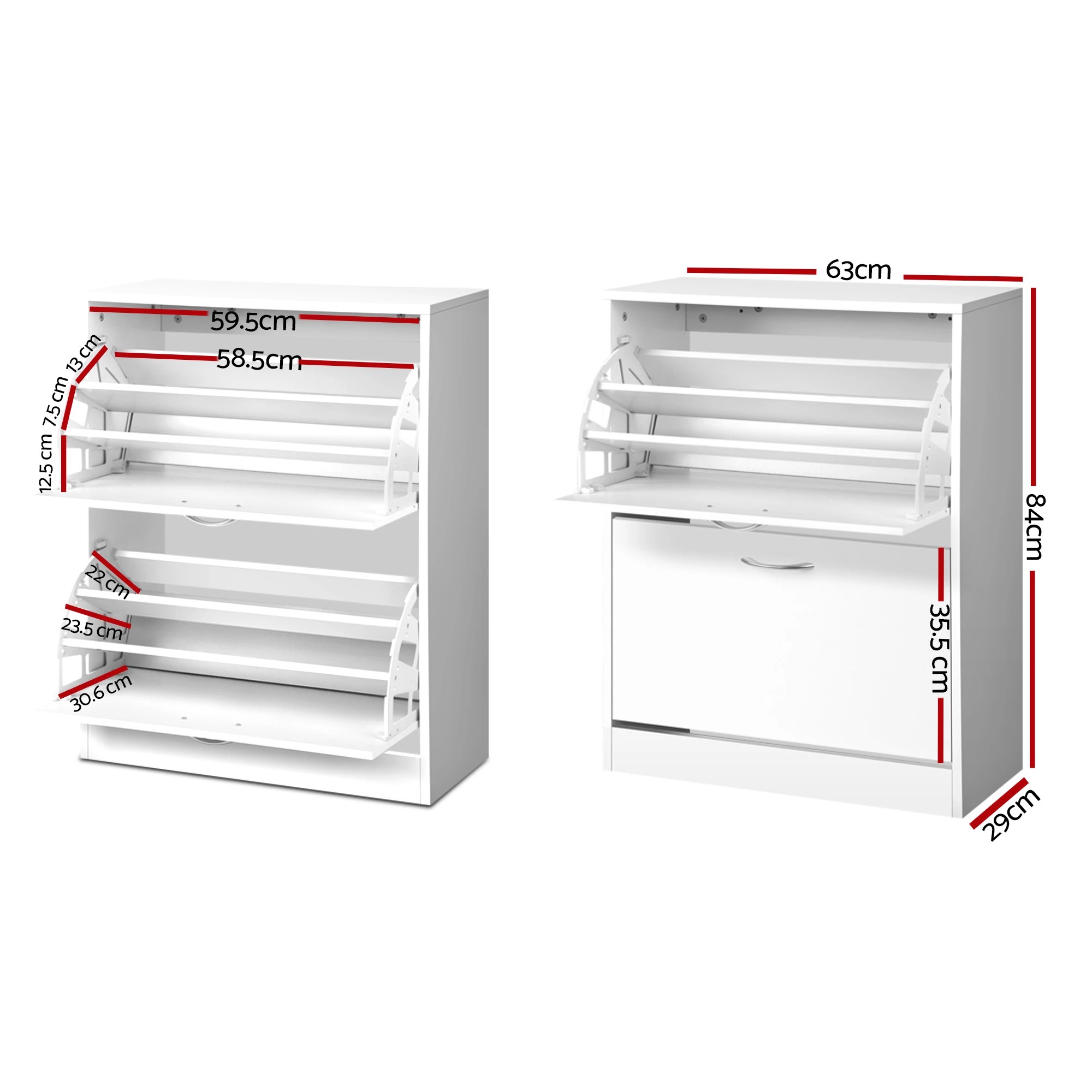 3 Artiss 2x Shoe Cabinet Storage Organiser 2 Flip Drawer - White, 3 of 7
