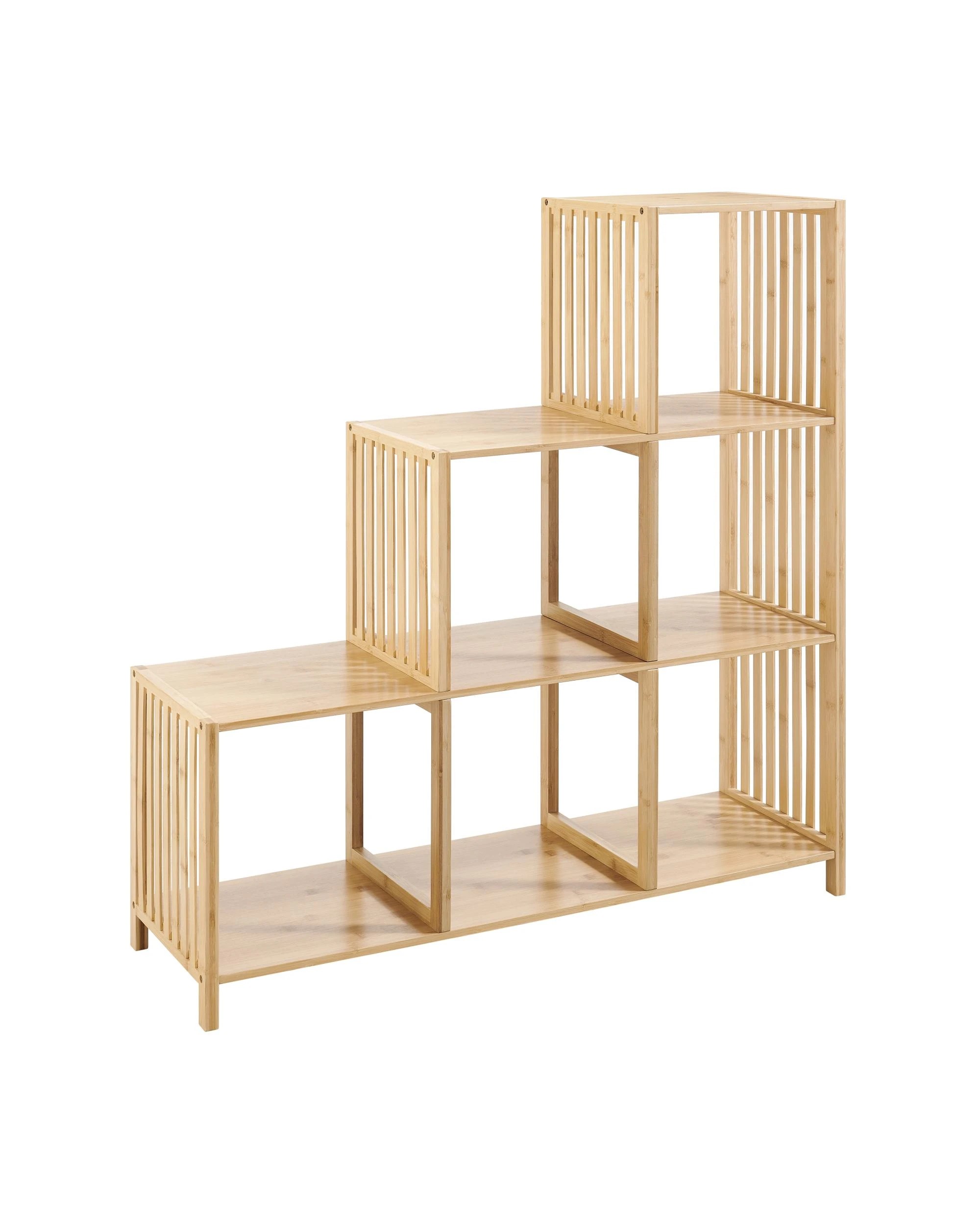 1 Kodu Open Shelf Bookshelf Display Unit 3 Step Bamboo - Natural, 1 of 9
