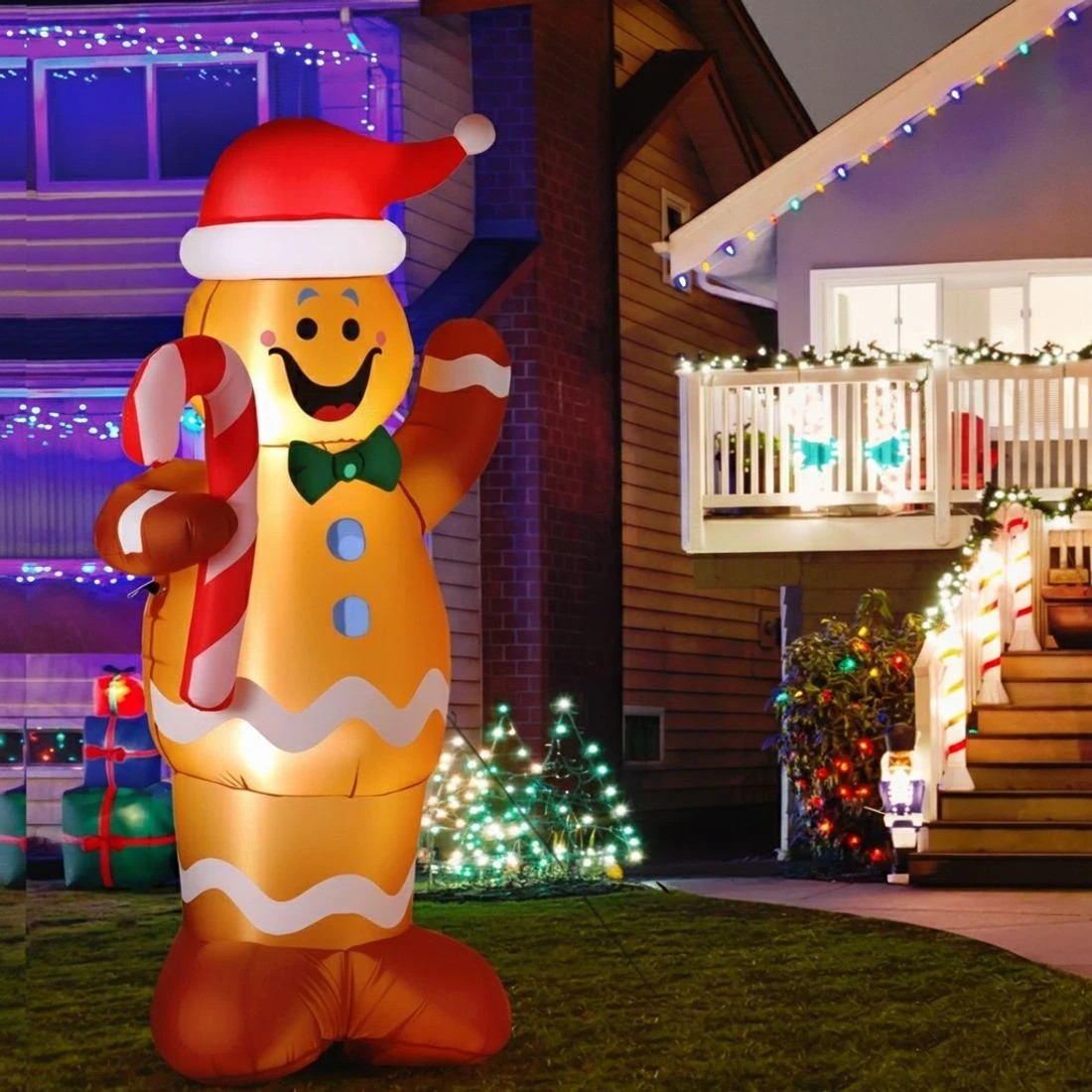 4 Jingle Jollys Christmas Inflatable Gingerbread Man 1.5M Height LED Decorations Illuminated - Multi, 4 of 7