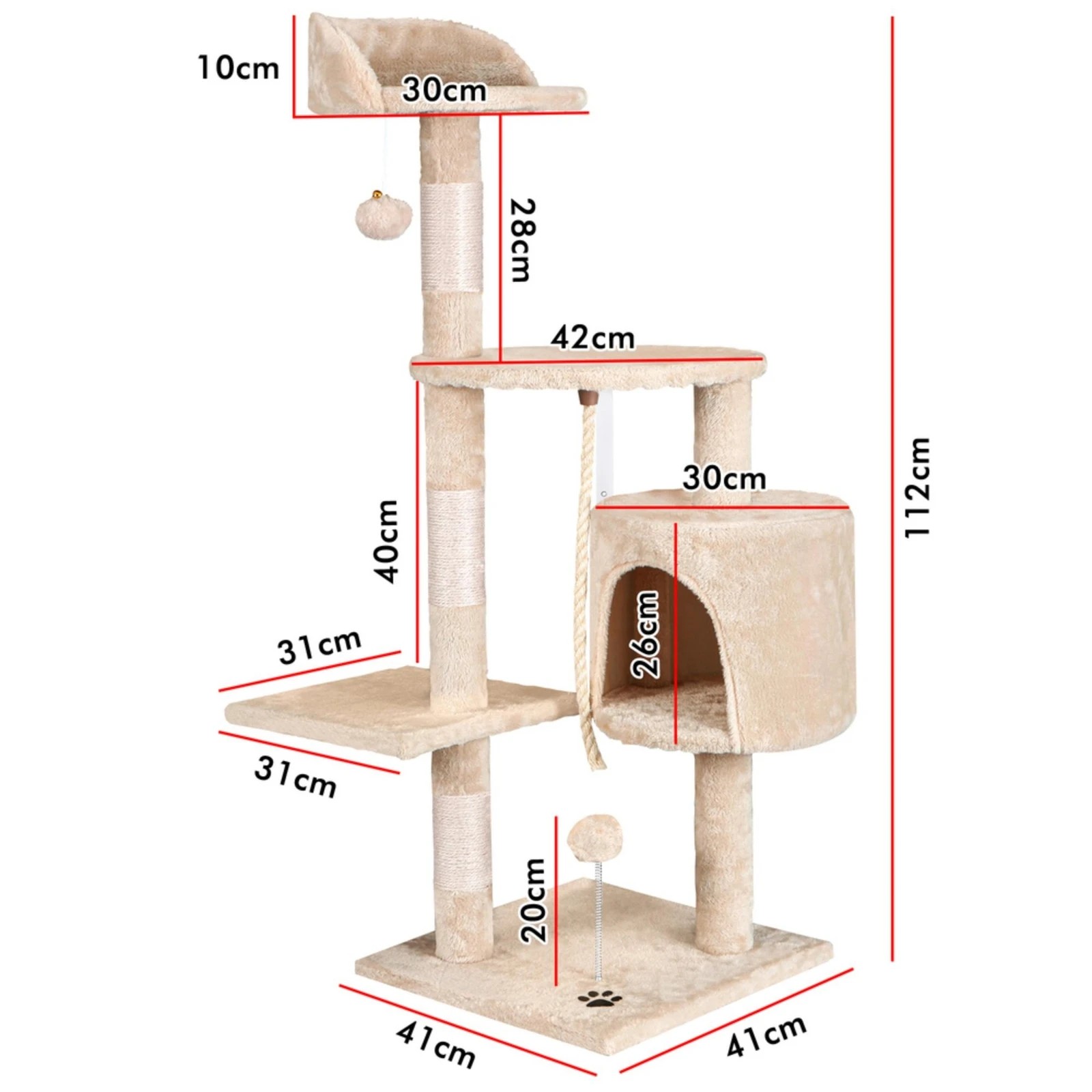 2 Beastie Cat Tree Scratching Post Scratcher Tower Condo House Furniture 112CM - Beige, 2 of 6