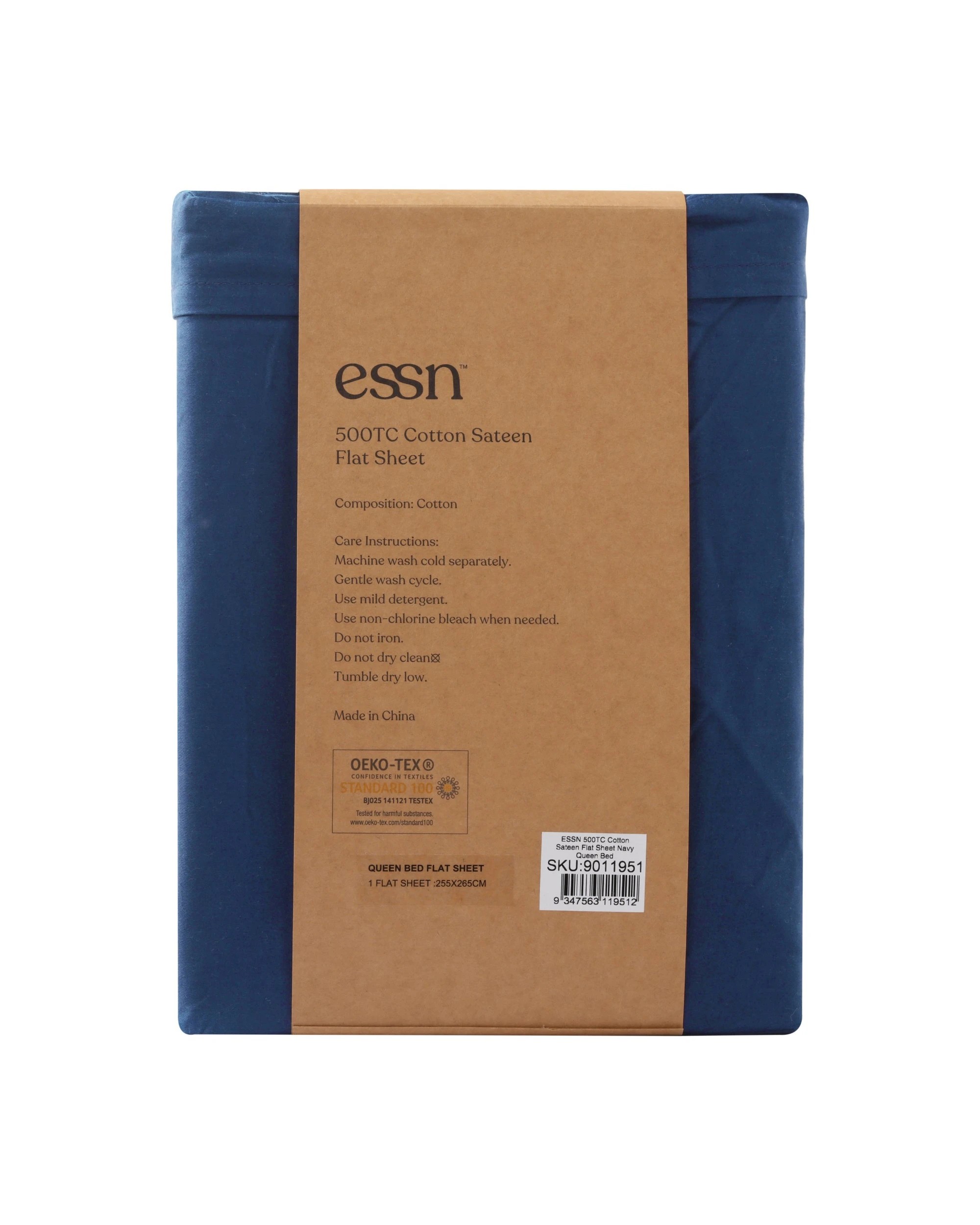 7 ESSN 500TC Cotton Sateen Flat Sheet - Double Bed - Navy, 7 of 7