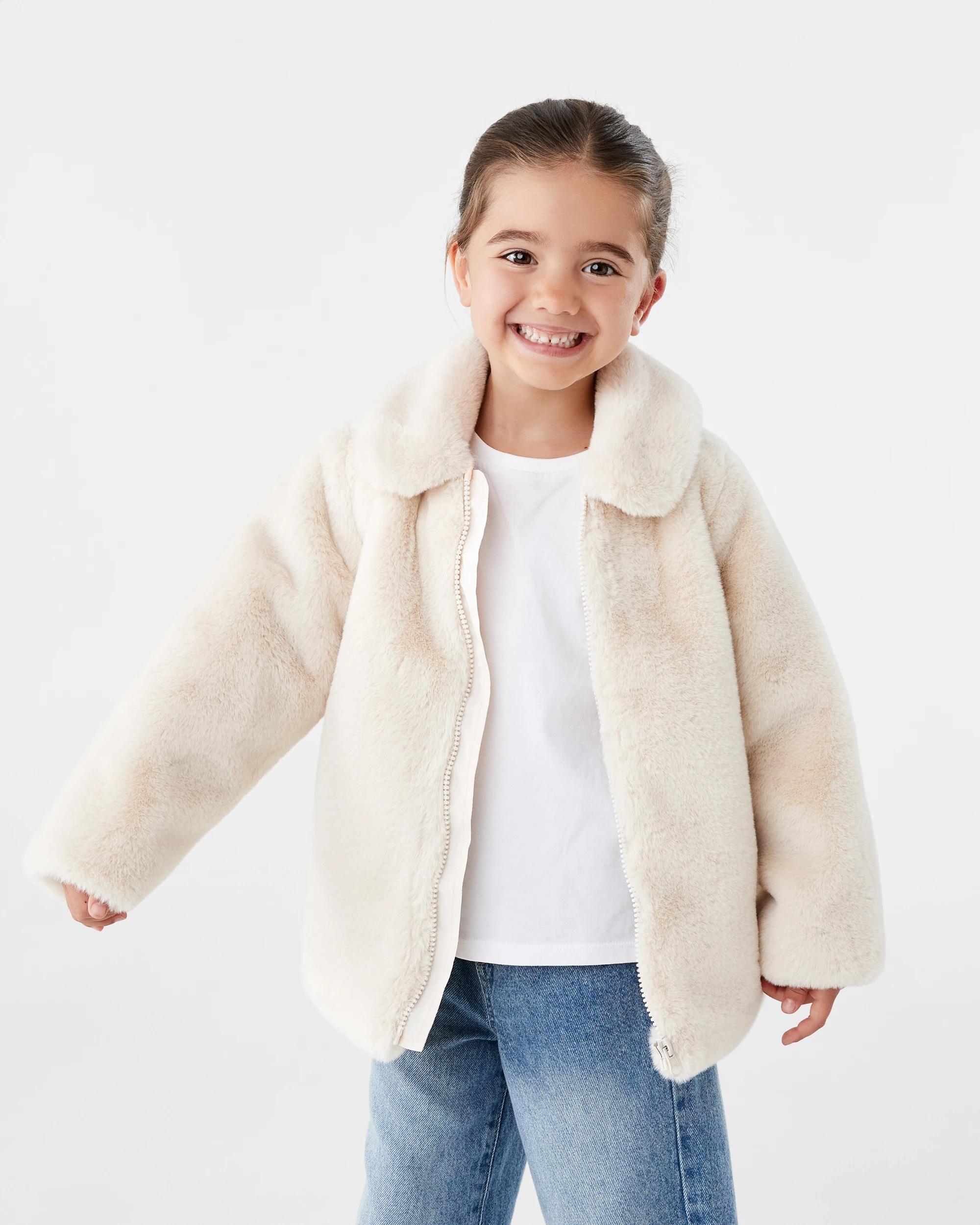 1 Faux Fur Jacket Beige Gray, 1 of 8