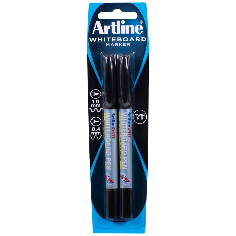 1 Artline 541T Dual Nib Whiteboard Markers 2 Pack Black, 1 of 5