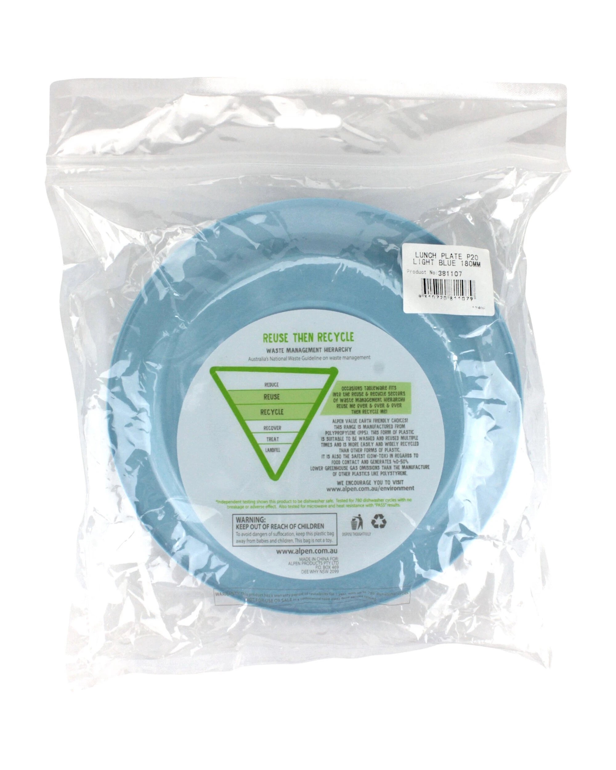 3 Alpen 18cm Reusable Plates Pack of 20 - Ice Light Blue - Light Blue, 3 of 3