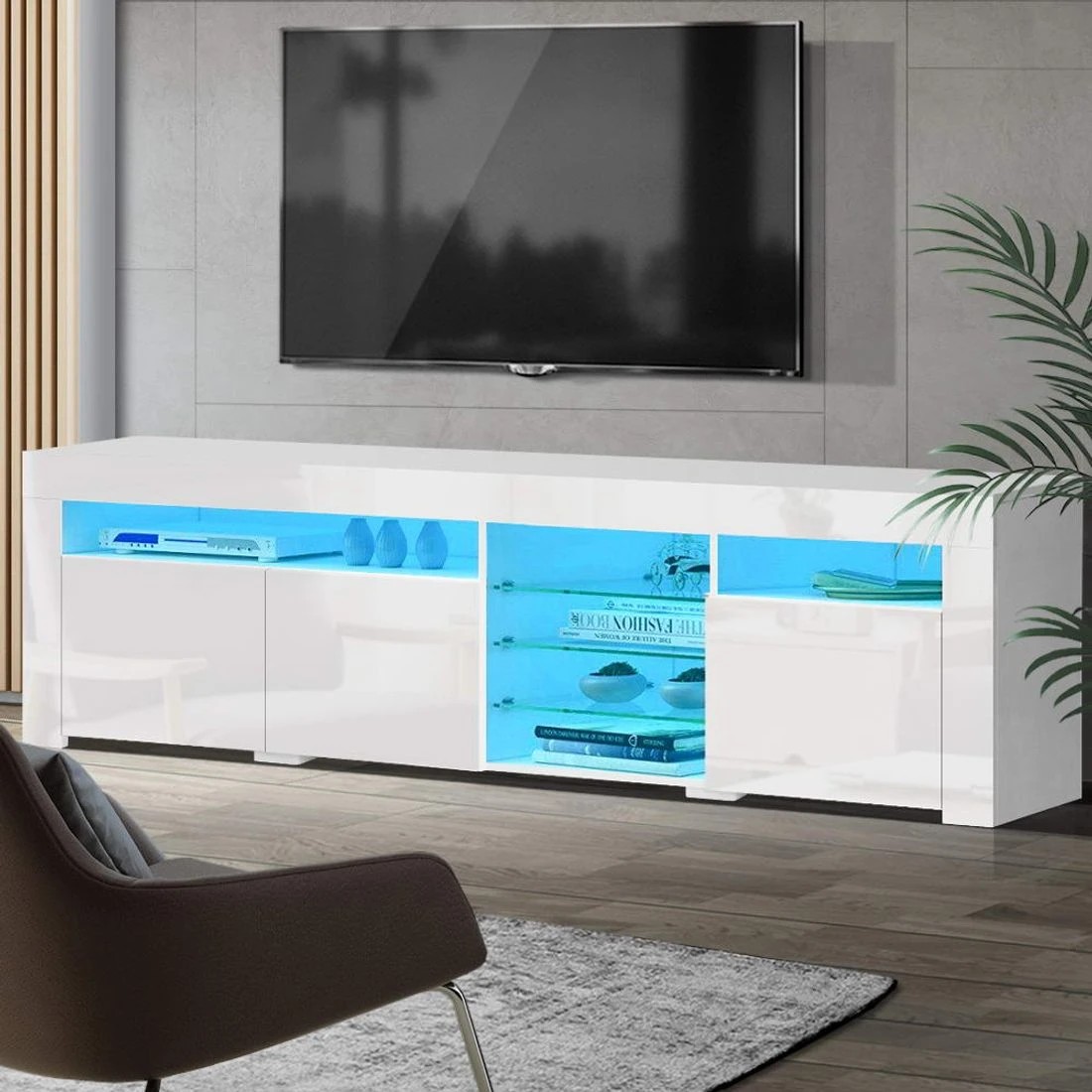 3 Artiss Entertainment Unit TV Cabinet LED 180cm
 - white, 3 of 8