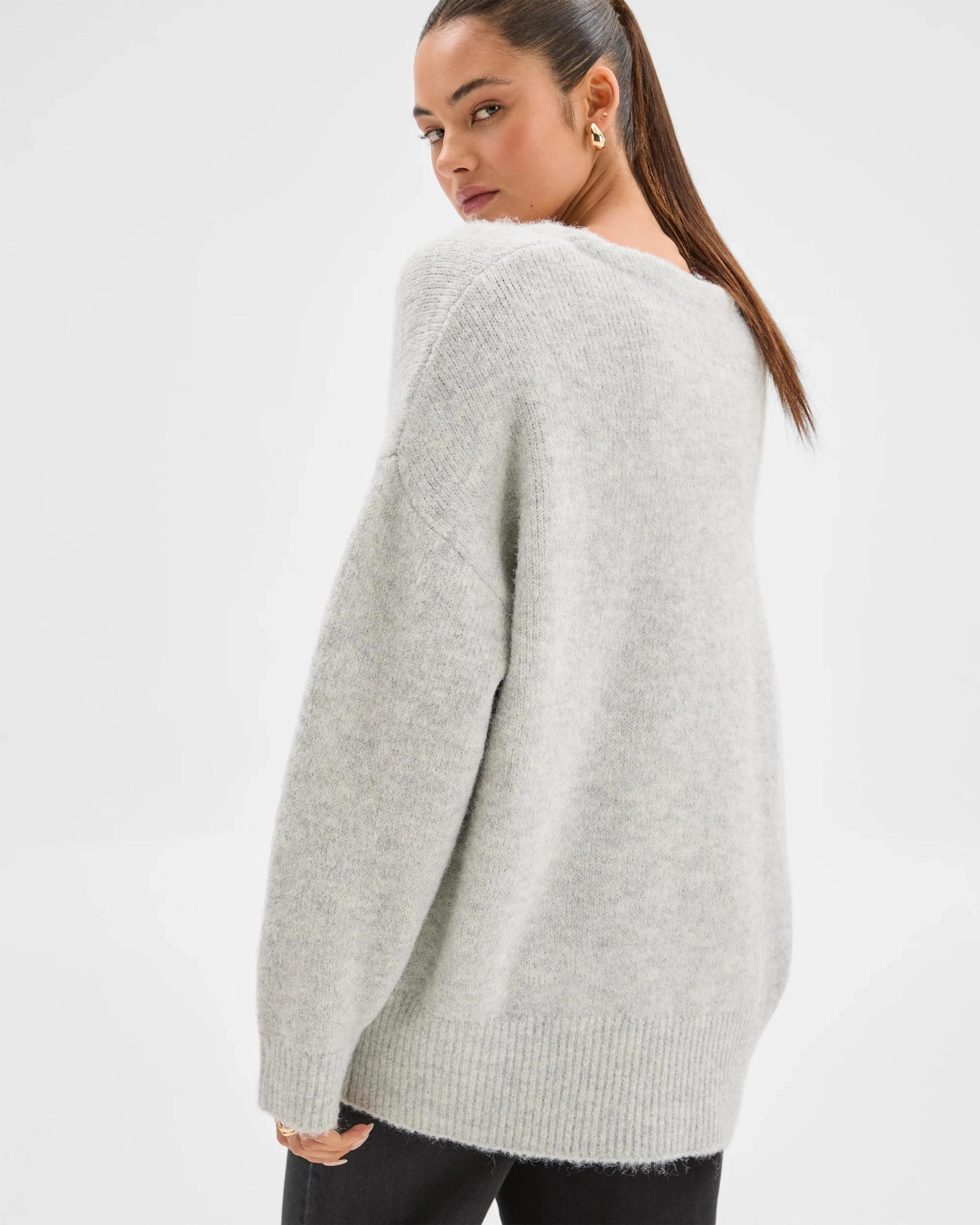 8 Lily Loves V-Neck Fluffy Knit Jumper SILVER MARLE, 8 of 8