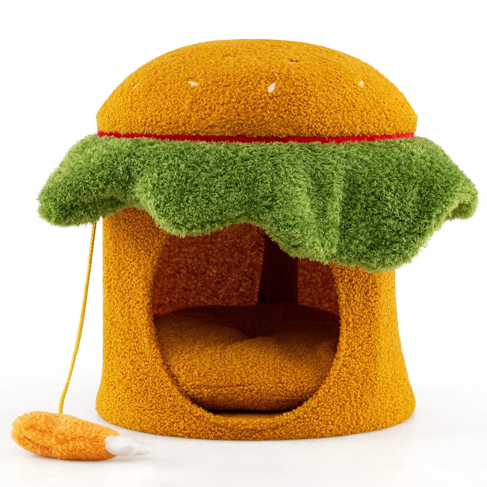 1 Costway Hamburger-Shaped Cat Condo Pet Bed Cave Small Kitten House w/Padded, 1 of 5