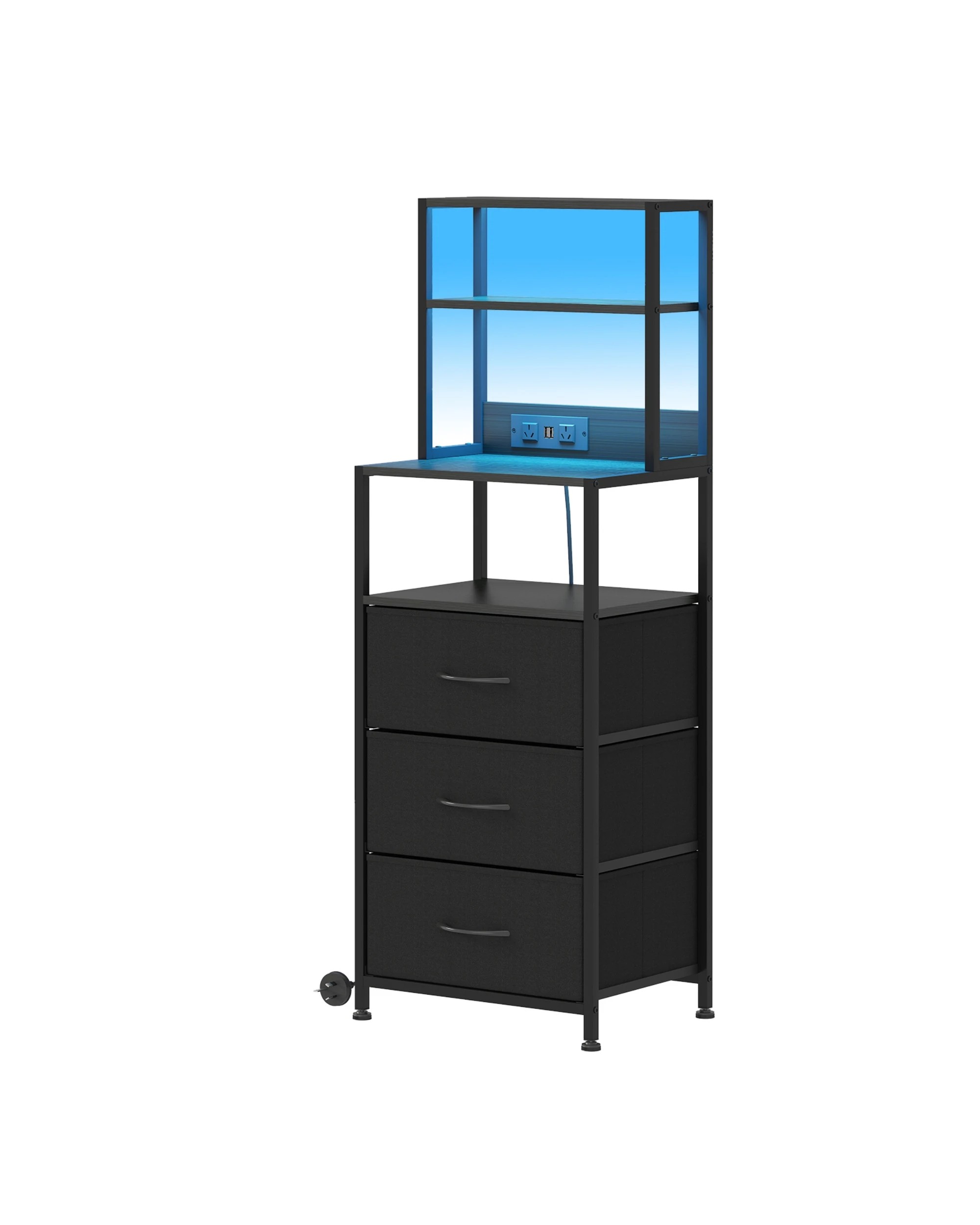 1 Advwin Led Bedside Table With Charging Station 3 Fabric Drawers Nightstand
 - Black, 1 of 9