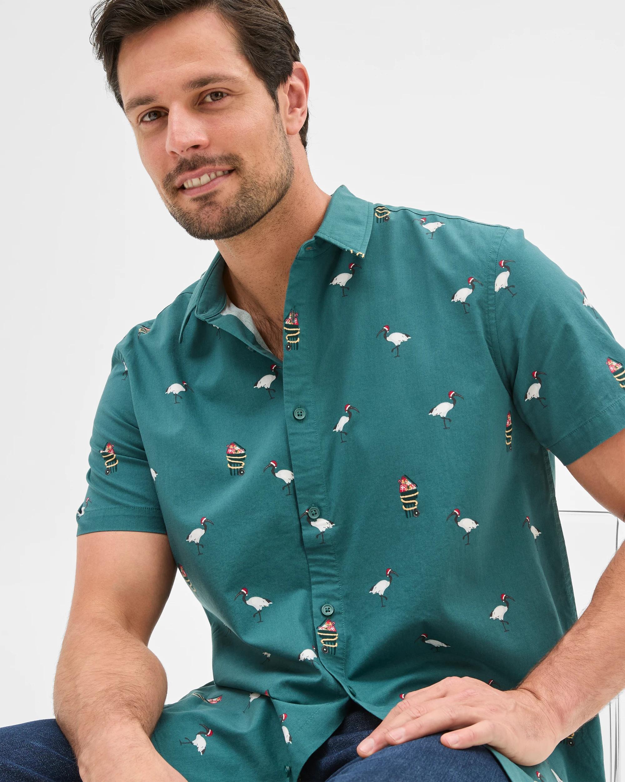 5 Target Christmas Bird Print Shirt GREEN, 5 of 5