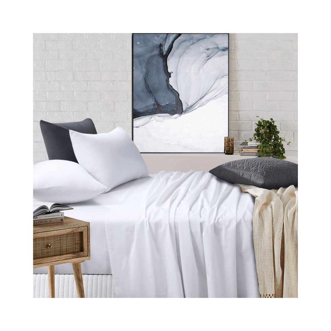 7 Amsons King Sheet Set - 180TC Cotton/Poly Fitted &amp; Flat Sheets with Pillowcases, 40cm Deep (White) - White, 7 of 7