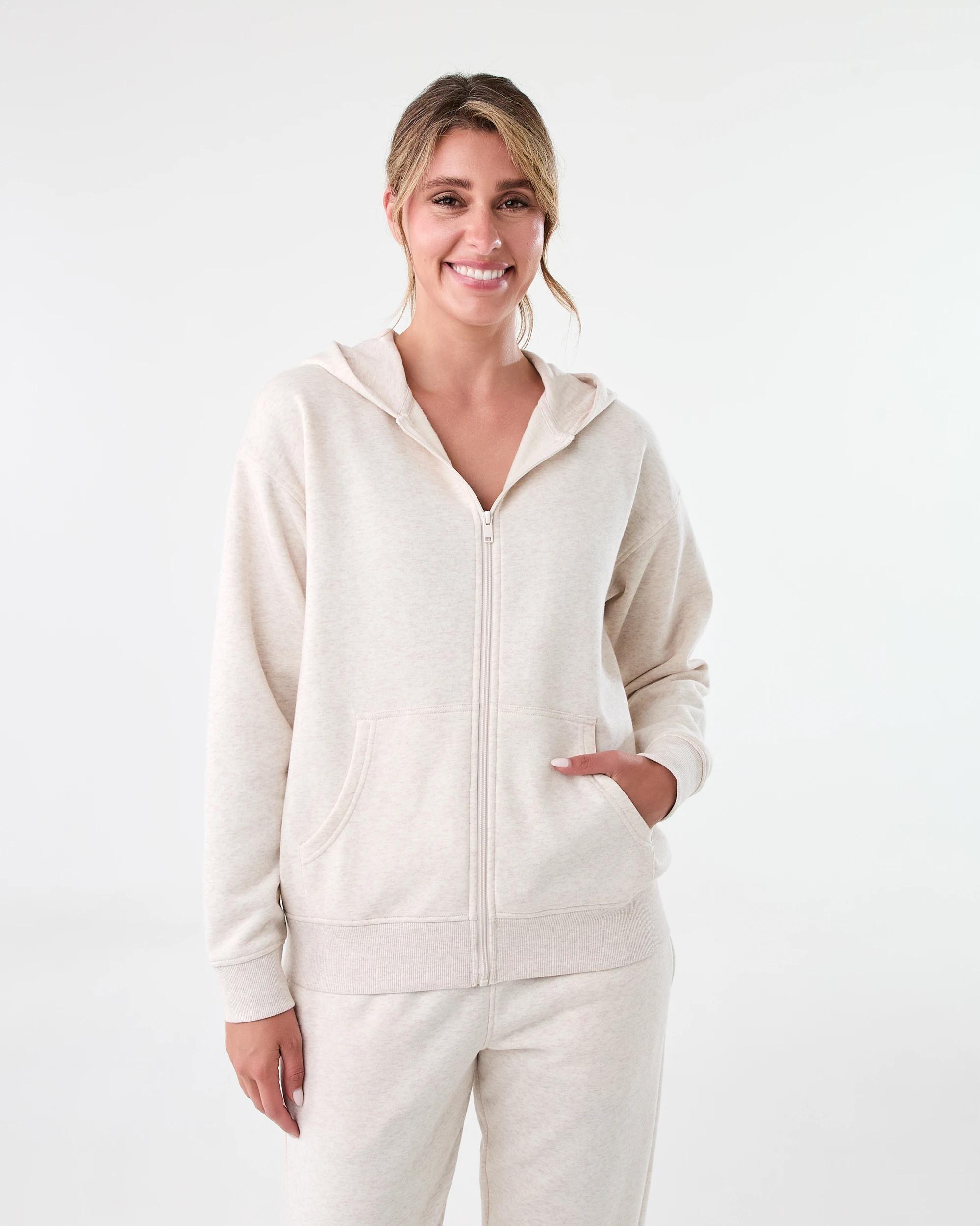 2 Active Womens Essential Zip Through Hoodie Oatmeal, 2 of 9