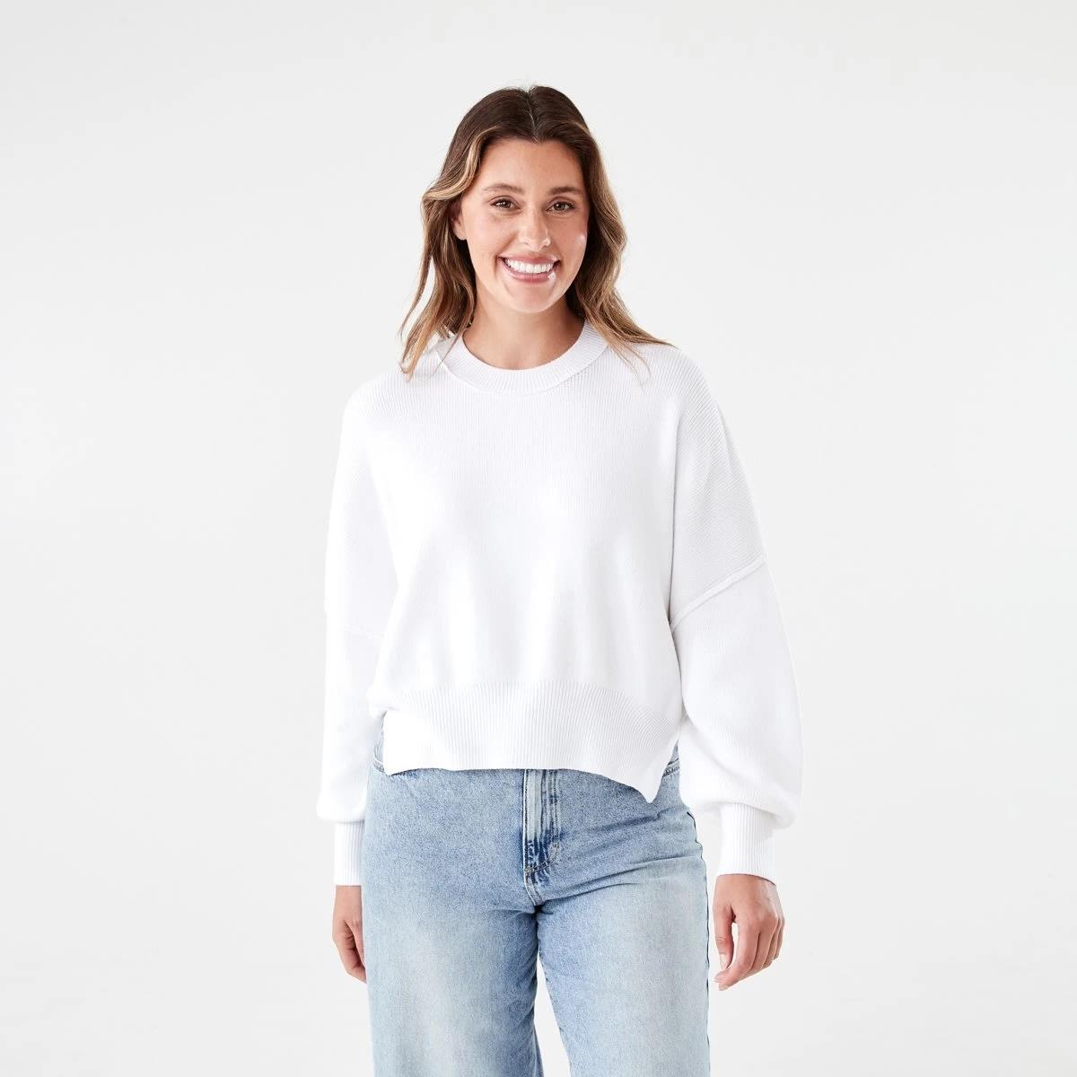 1 Oversized Crew Neck Jumper WHITE, 1 of 7