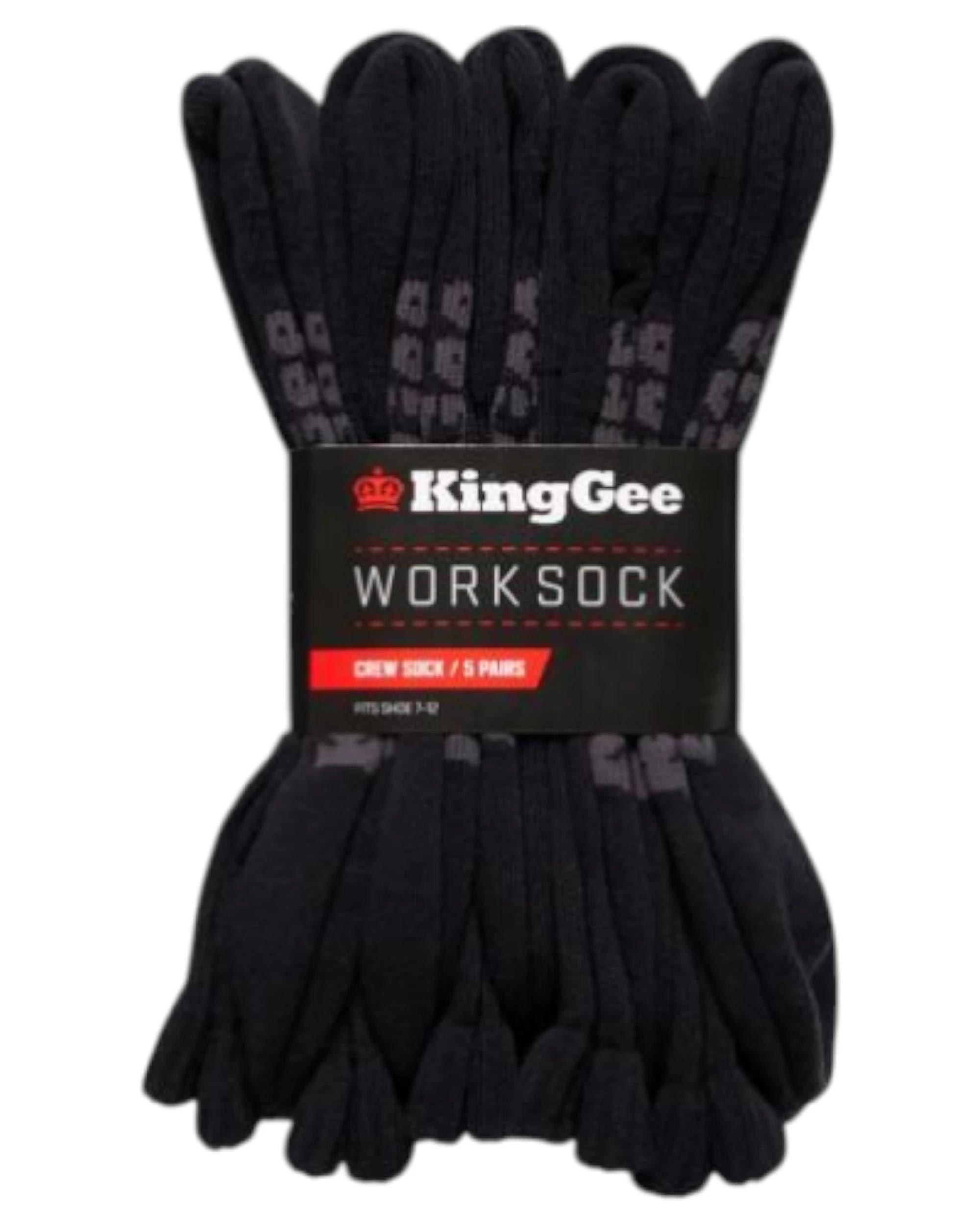 4 KingGee 5 Pairs Work Socks Black Crew BLACK, 4 of 4