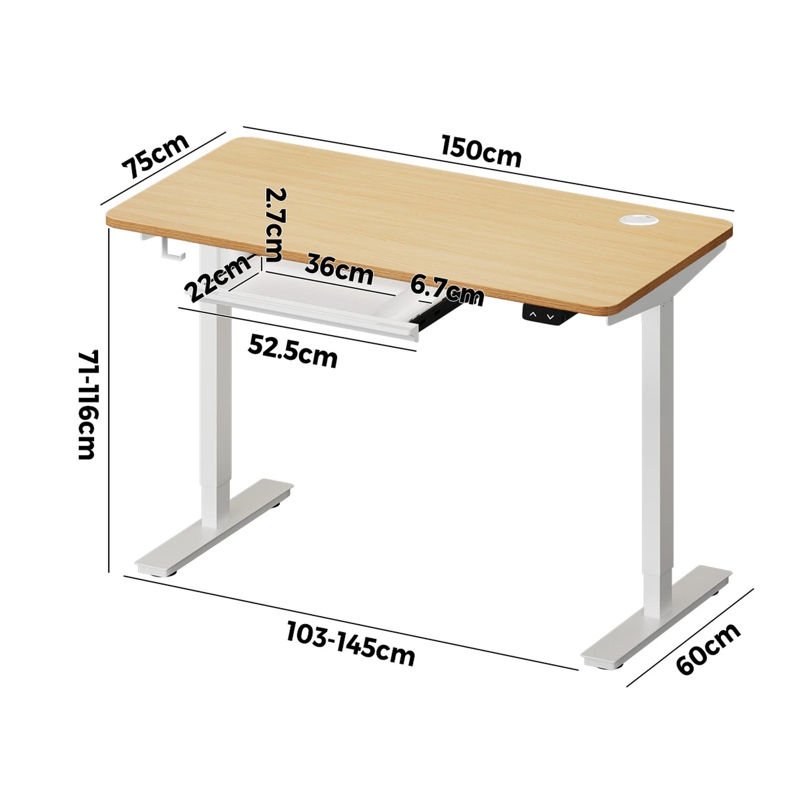 4 Oikiture 150cm Electric Standing Desk With Drawer Height Adjustable
 - Multi, 4 of 4