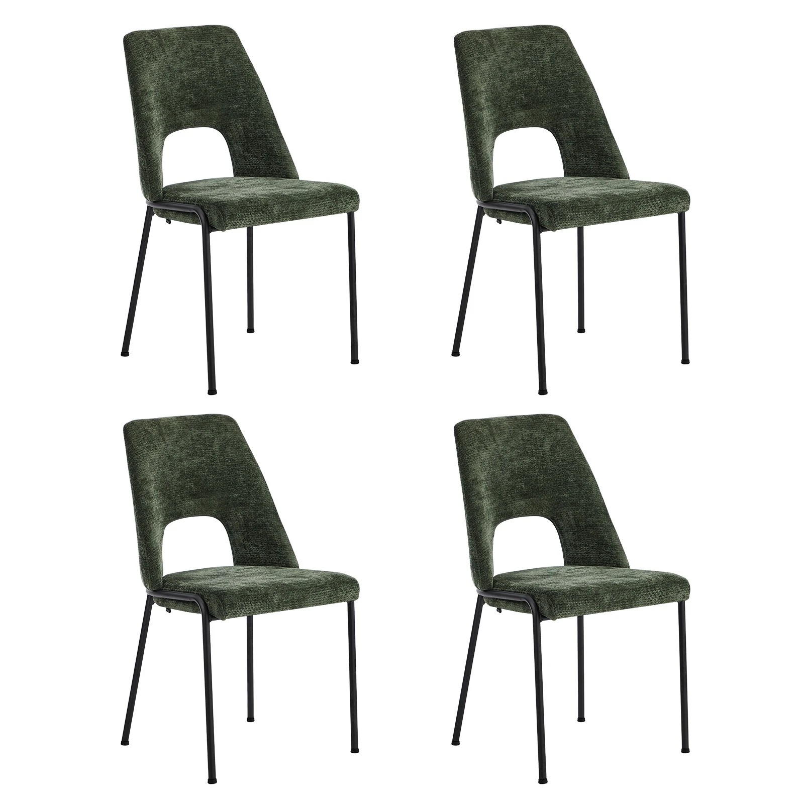 1 Oikiture 4x Dining Chairs Chenille Fabric Kitchen Side Chair - Green, 1 of 9