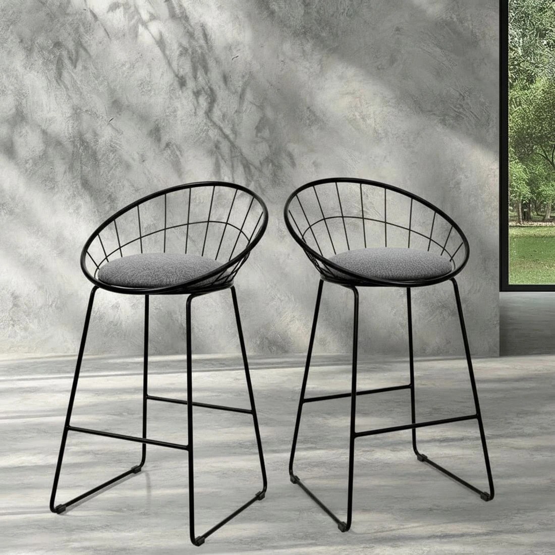 6 Artiss 2x Bar Stools Padded Seat Metal - Black, 6 of 6