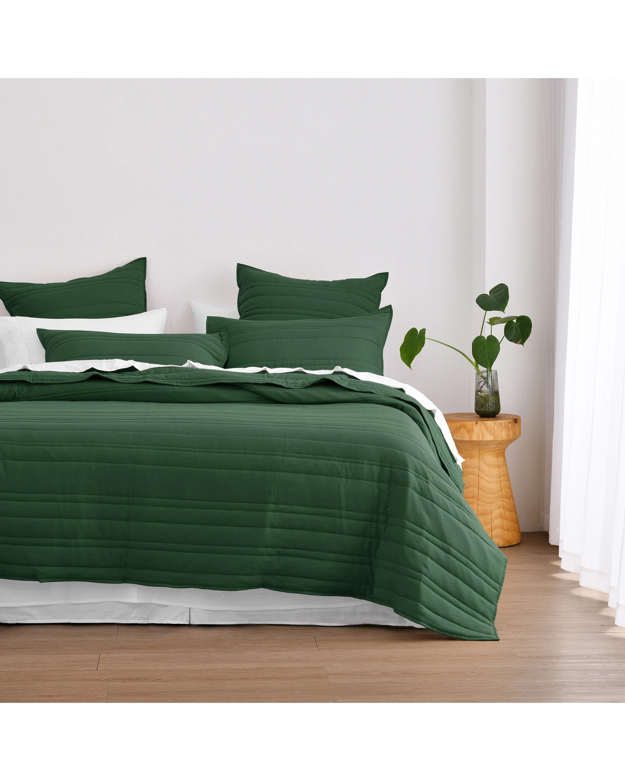 1 Dreamaker Superfine Washed Microfibre Stripe Quilted Coverlet Set - Super King Bed - Hunter Green, 1 of 7