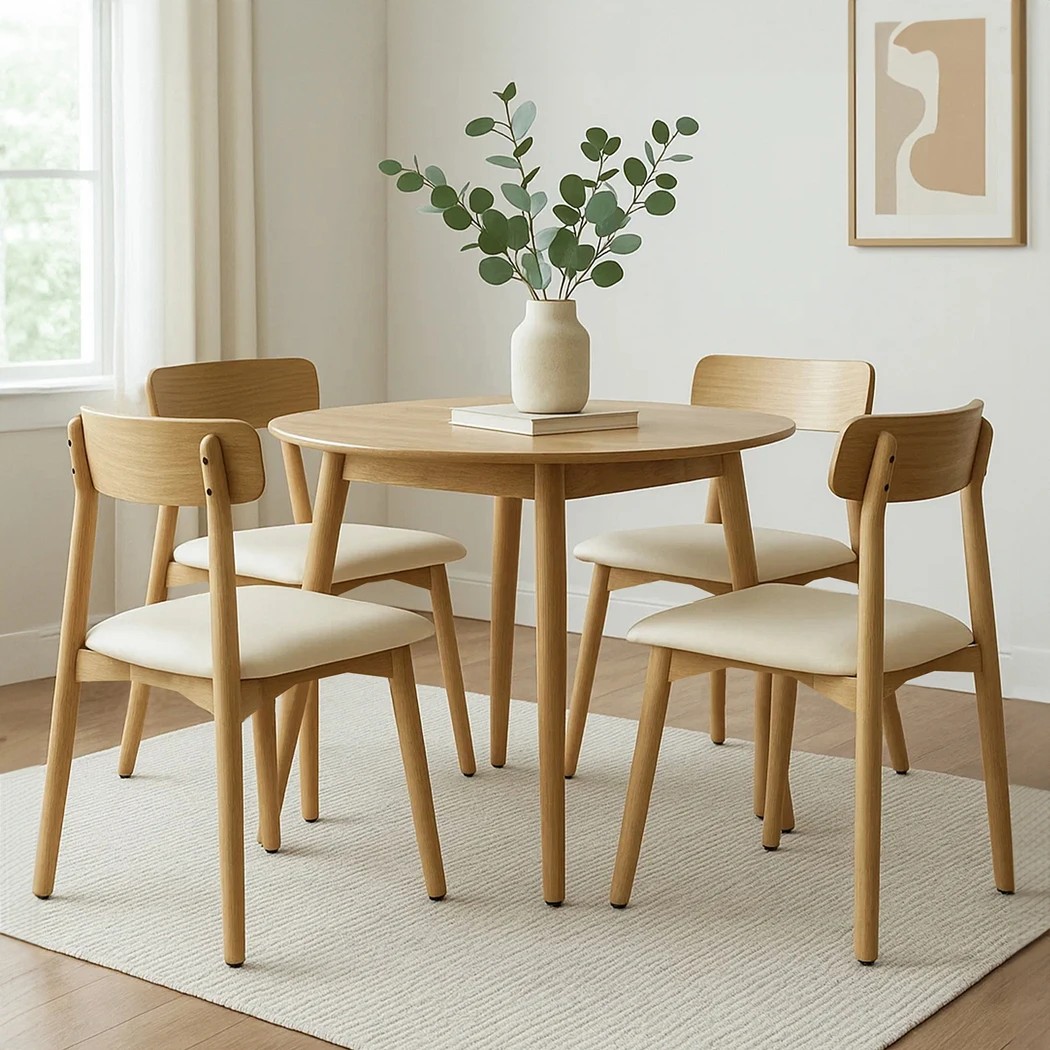 6 Levede 4pcs Dining Chairs Solid Wood in Natrual Colour, 6 of 6