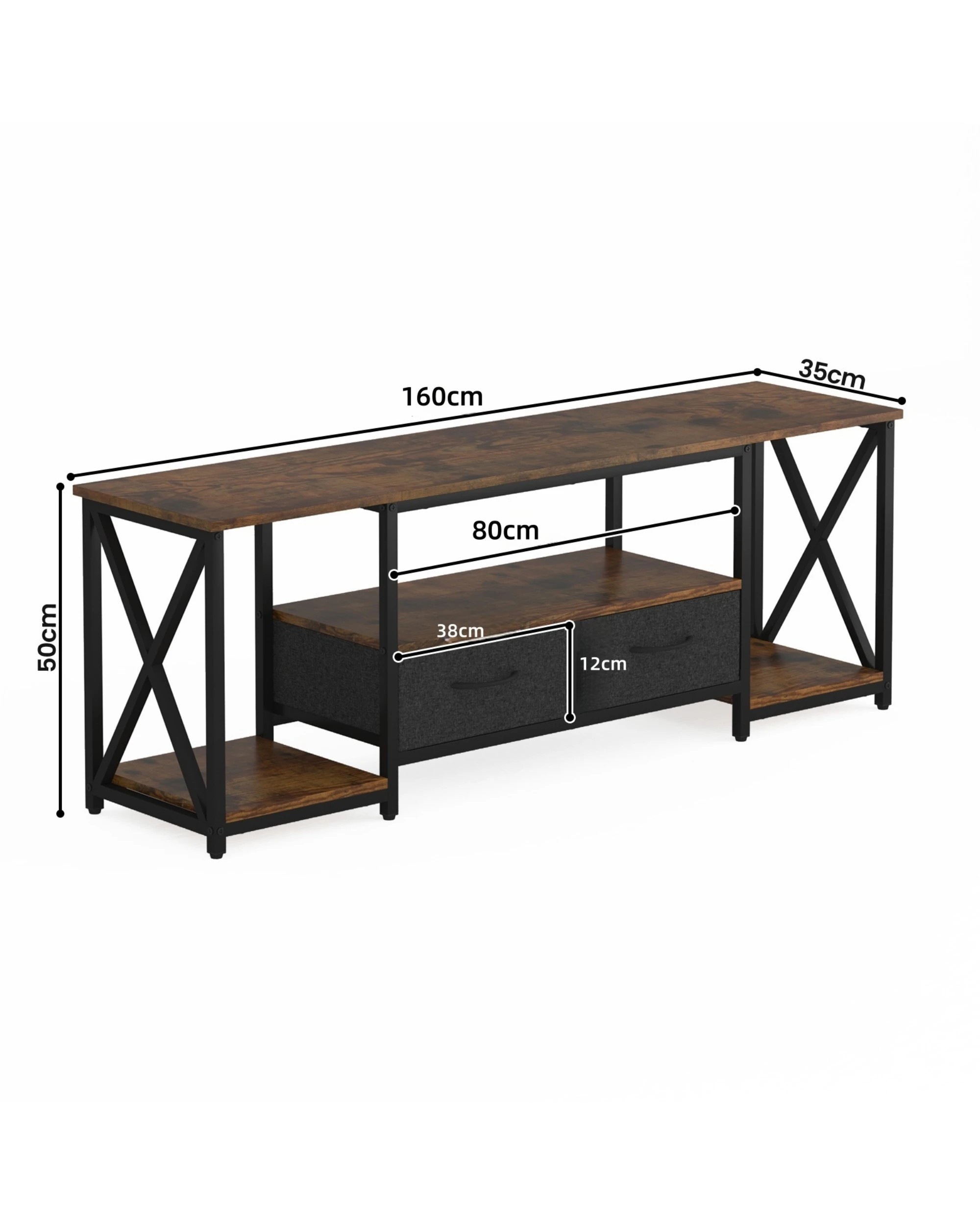2 Advwin TV Cabinet 160cm Entertainment Unit Stand w/ Shelf & Drawers Media Console, 2 of 8