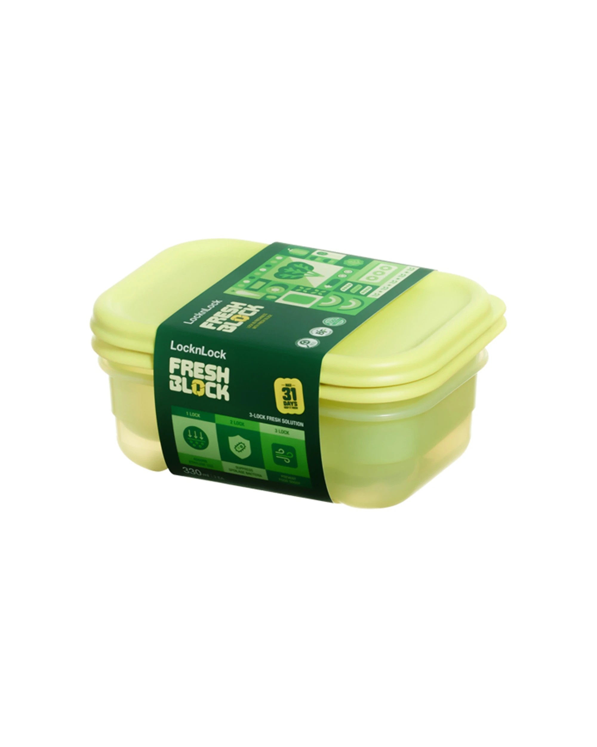 1 Lock & Lock Fresh Block 2pc Food Storage Set 330ml Green (Zeolite Technology) - Green, 1 of 6