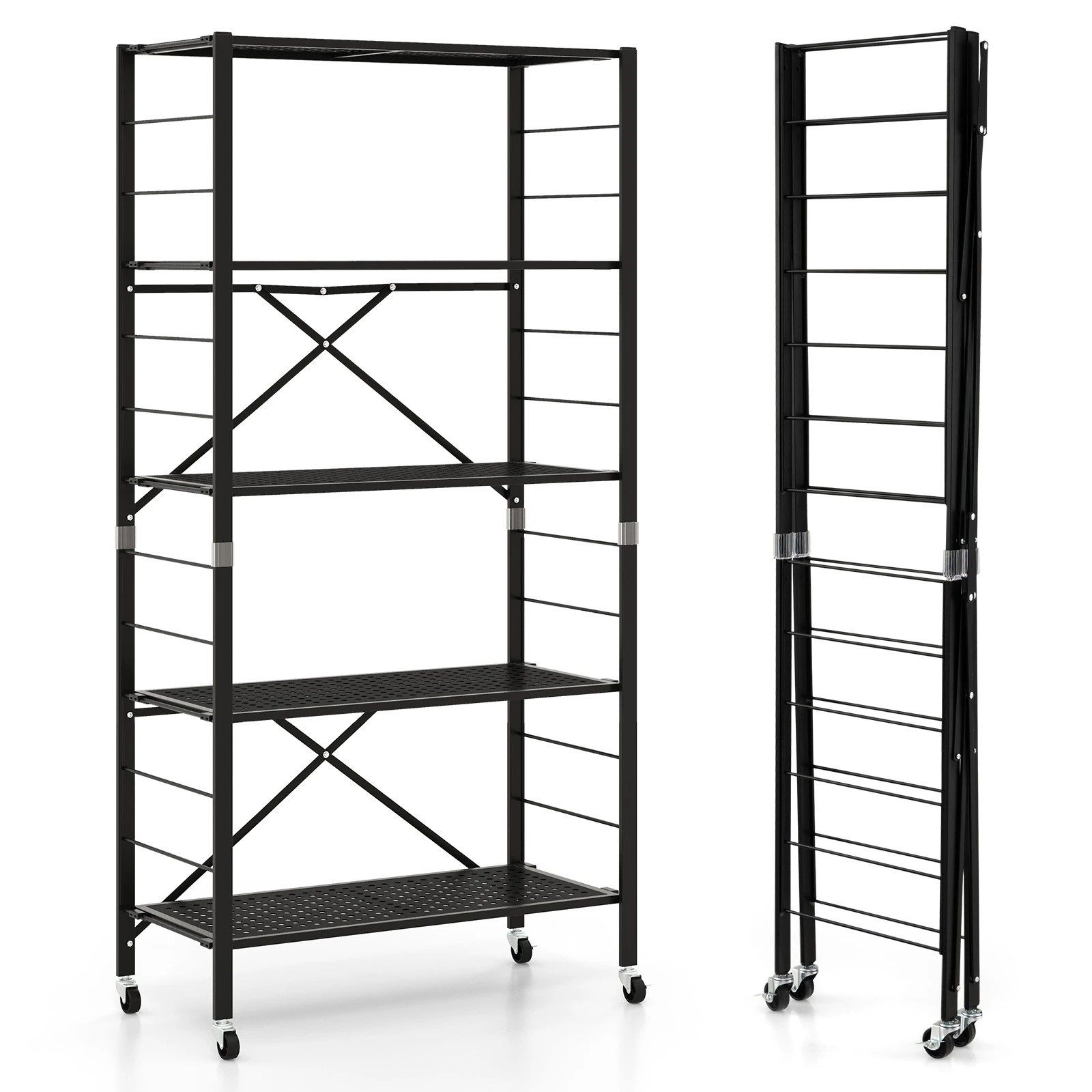1 Costway 1.53M Folding Storage Shelf 5-Tier Display Rack Plant Stand w/Wheels Metal Frame, 1 of 4
