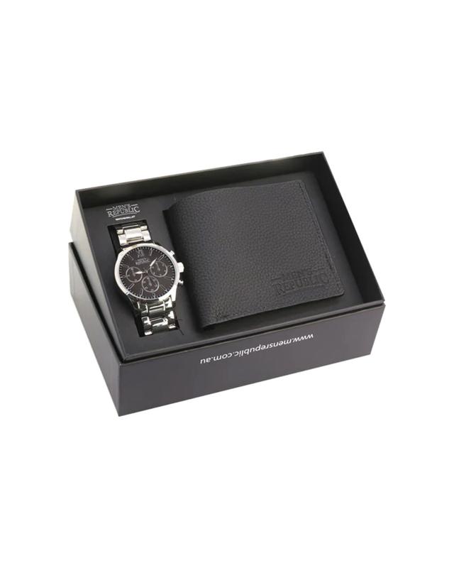 Mens Republic Watch Set With Leather Wallet Alloy Watch Gift Box - M