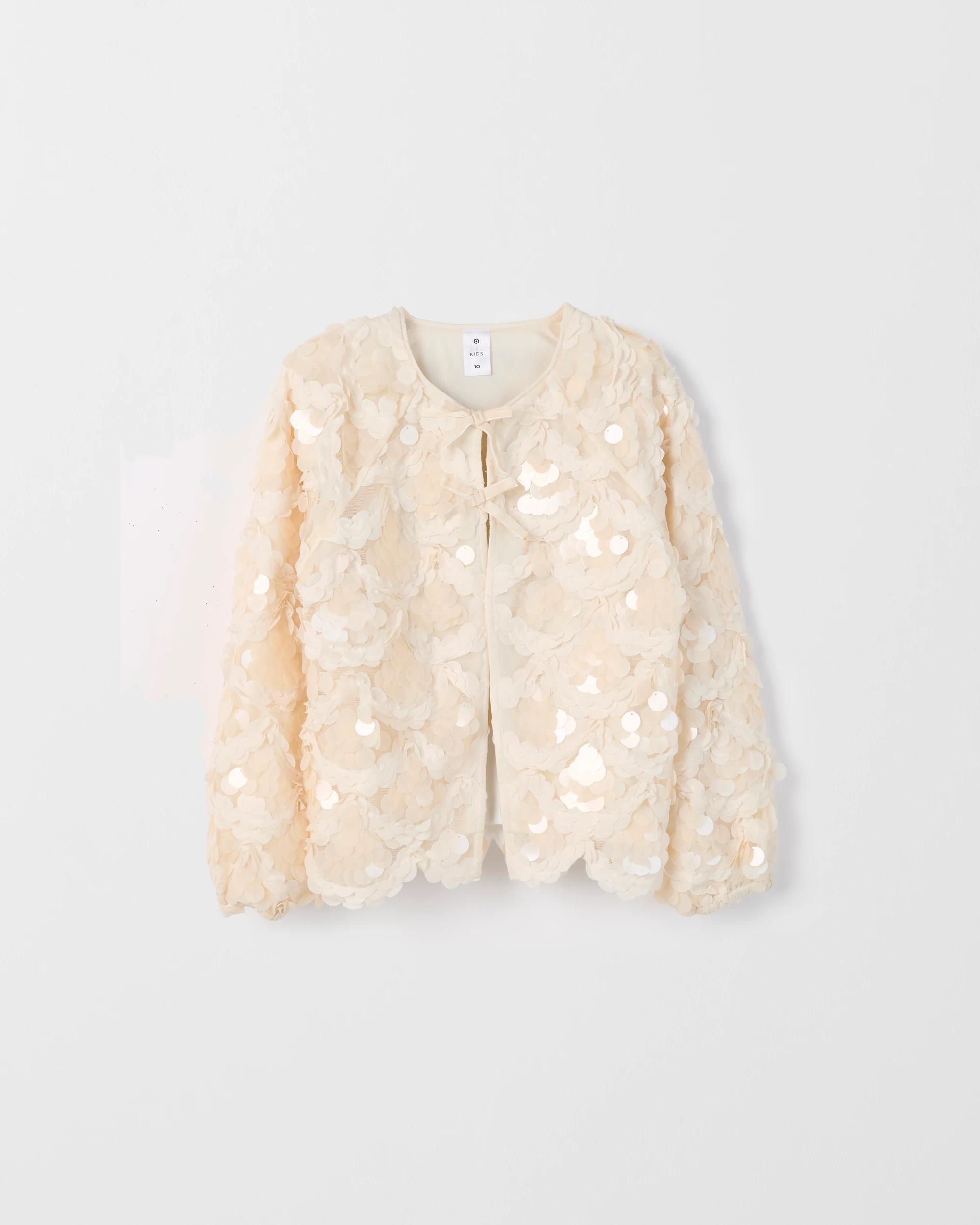 6 Target Kids Sequin Lightweight Tie Front Occasion Jacket CREAM, 6 of 7