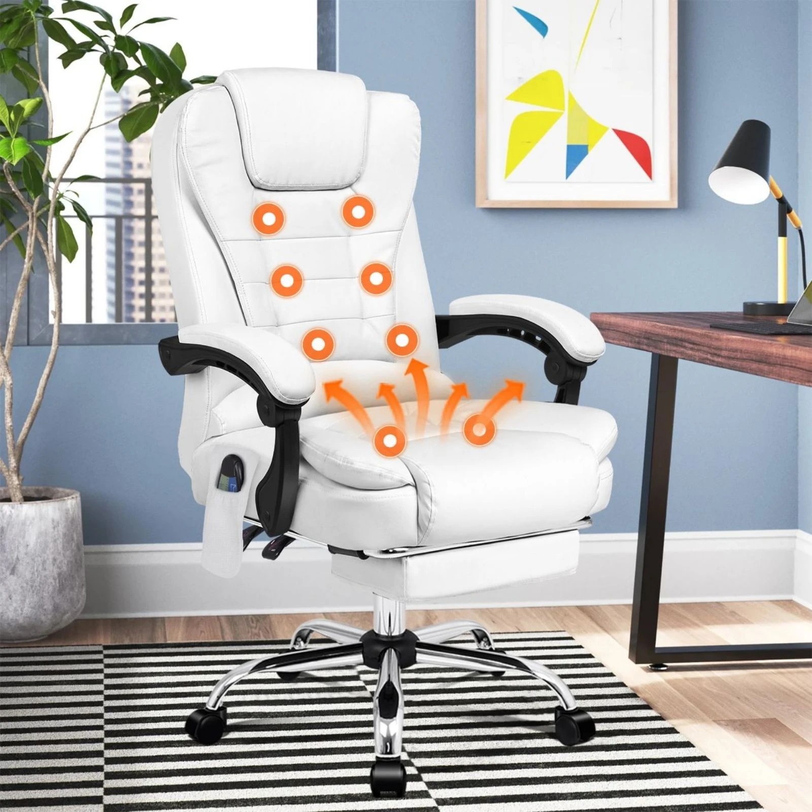 2 Alfordson Massage Office Chair Heated Seat Gaming Racer Executive PU Leather - White, 2 of 10