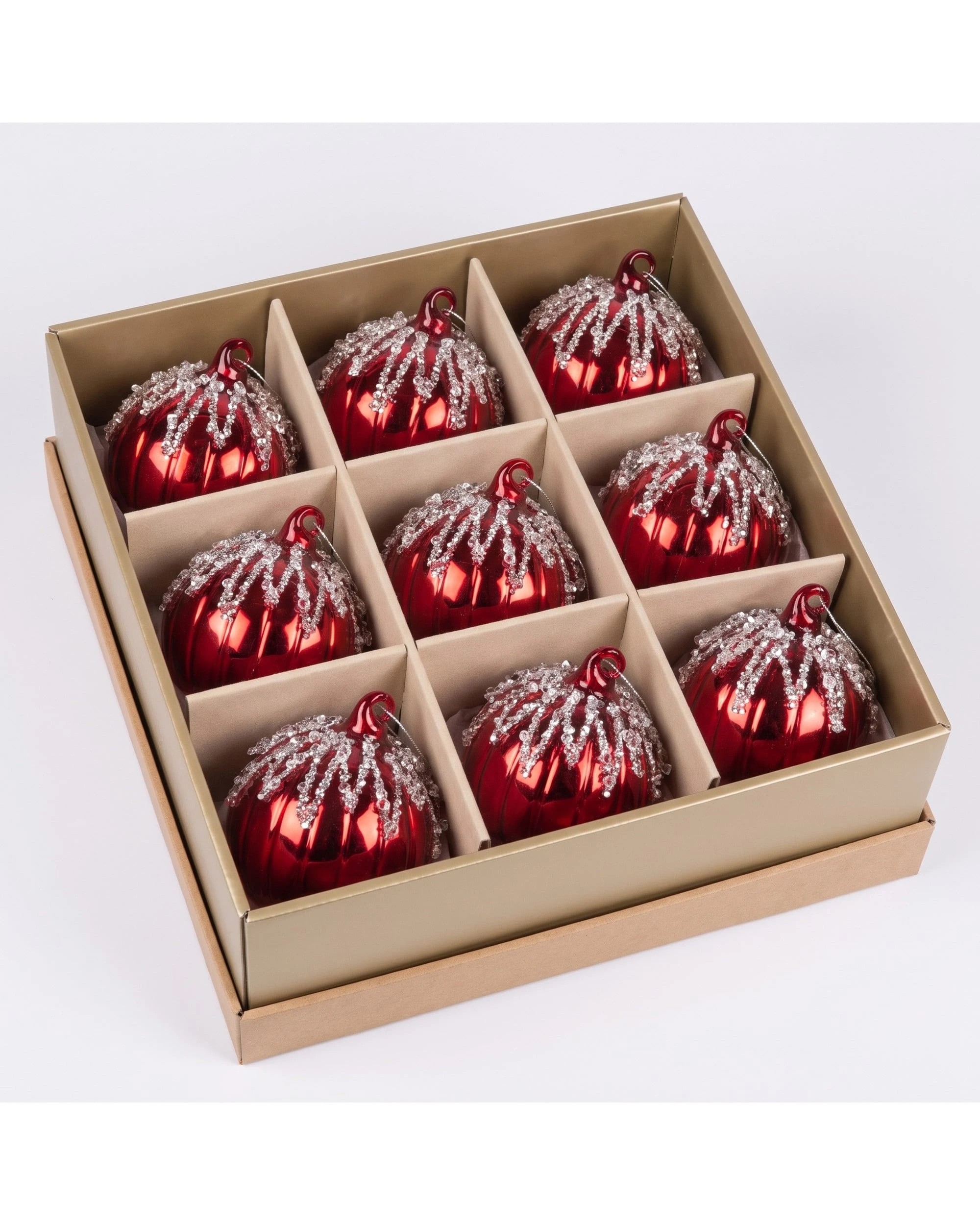 4 Christabelle 6 Red Glass Christmas Baubles Jewel Ice Drips 8cm Xmas Tree Decorations Hanging Ornaments Gift Boxed Set, 4 of 7