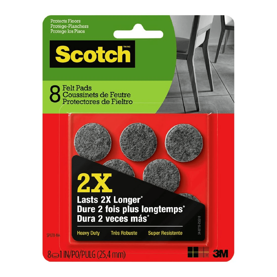 1 Scotch Heavy Duty Felt Pads 2.5cm Grey 8 Pack, 1 of 4