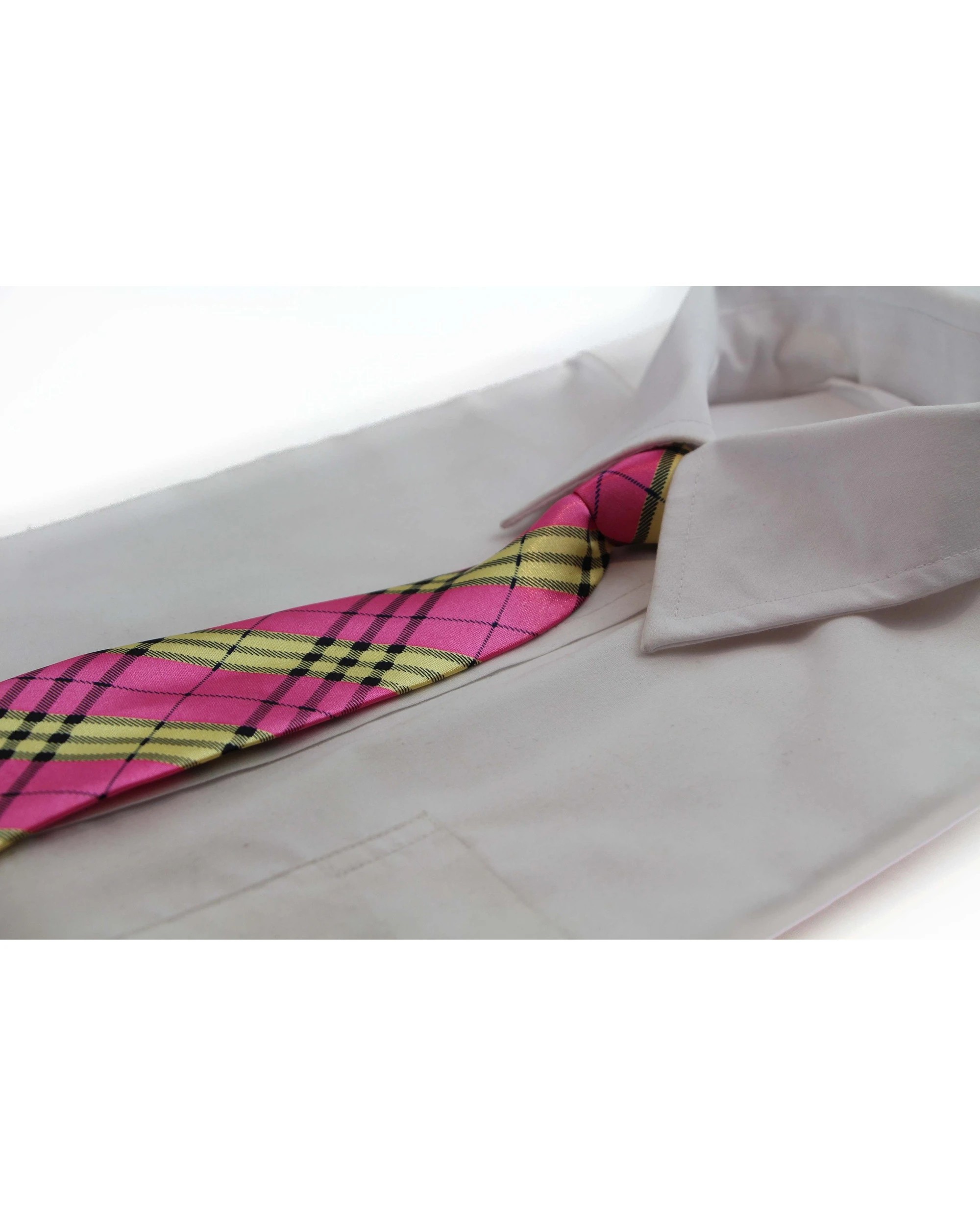 1 Zasel Kids Boys Pink Patterned Elastic Neck Tie - Criss Cross Gold, 1 of 2