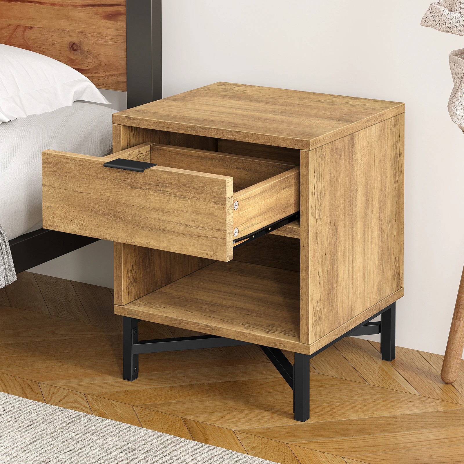 5 Alfordson 2x Bedside Table Retro Nightstand Side Cabinet - Brown, 5 of 10