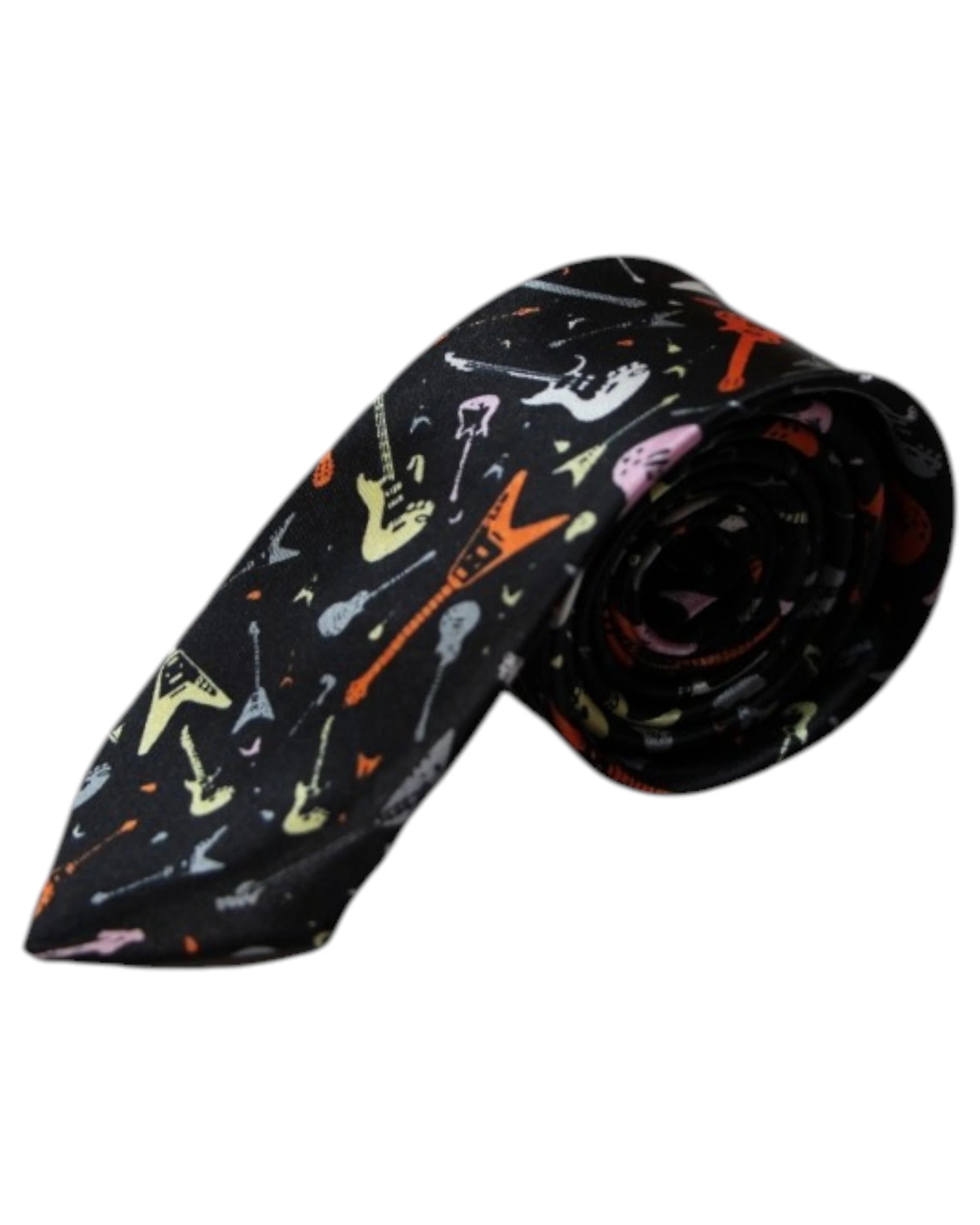2 Zasel Mens Black With Coloured Guitars 5cm Skinny Neck Tie - Multi, 2 of 4