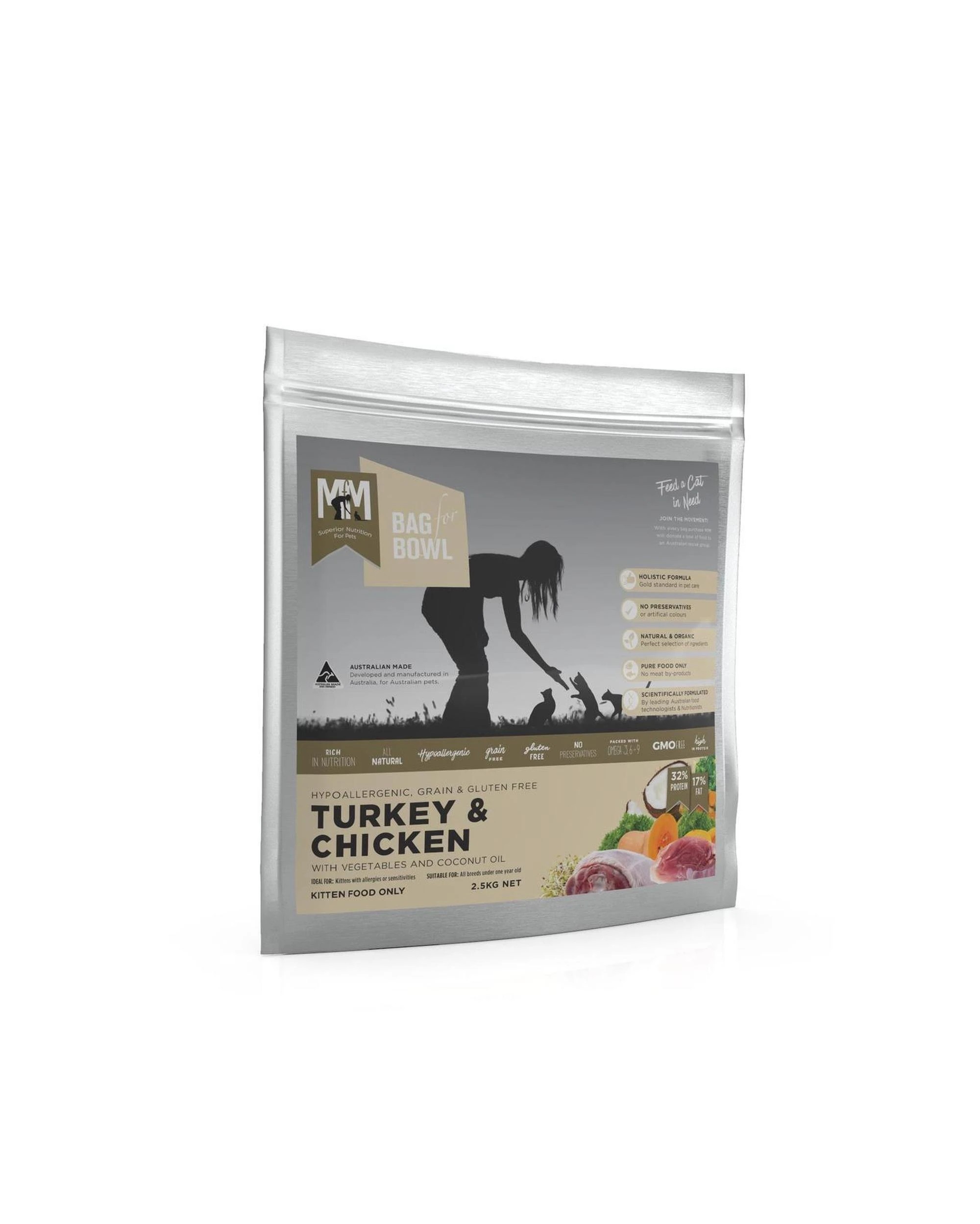 1 MFM Kitten Grain & Gluten Free Dry Cat Food Chicken & Turkey 2.5kg, 1 of 2