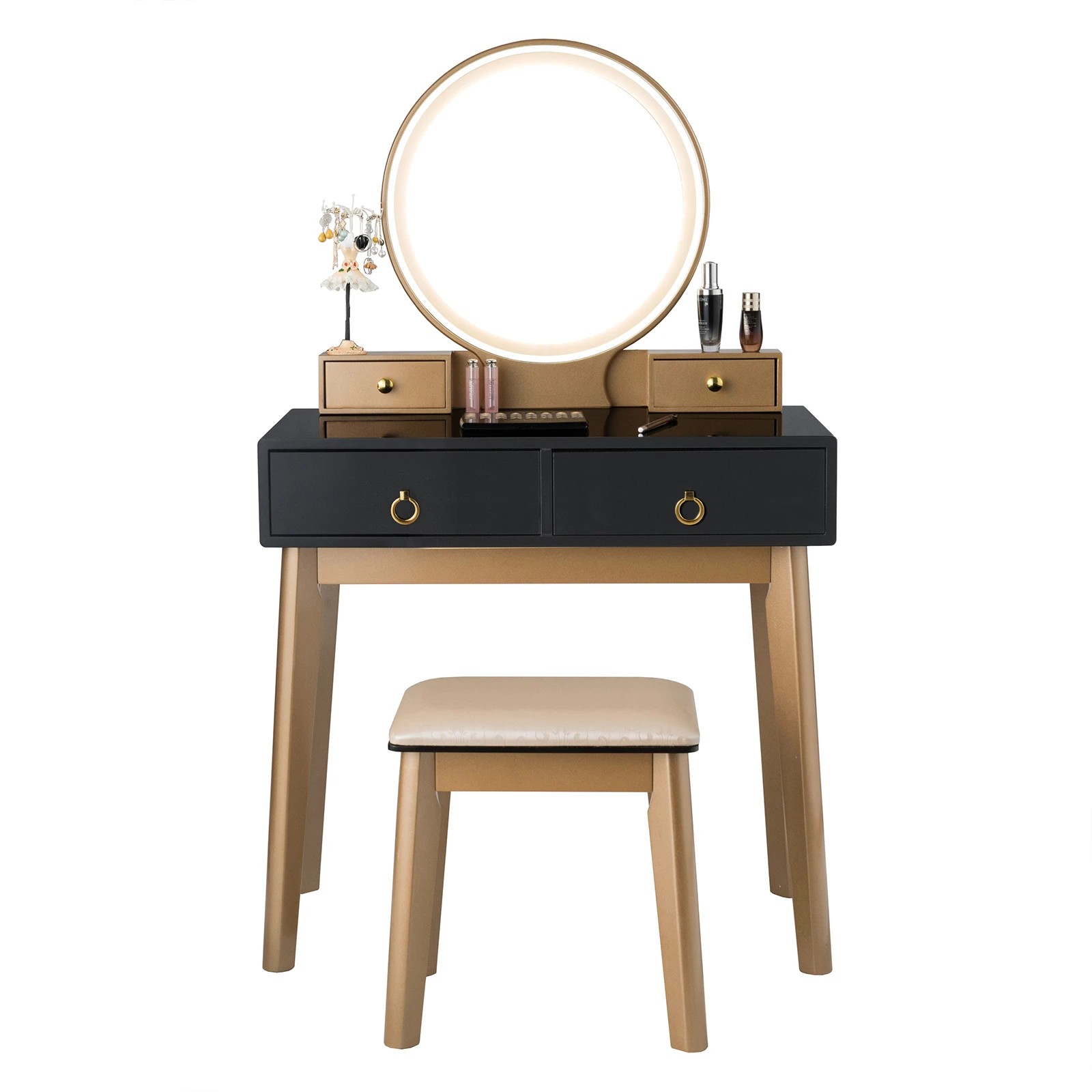3 Costway 2-in-1 Computer Dressing Table Vanity Set w/Adjustable LEDs & Jewelry Storage, 3 of 3