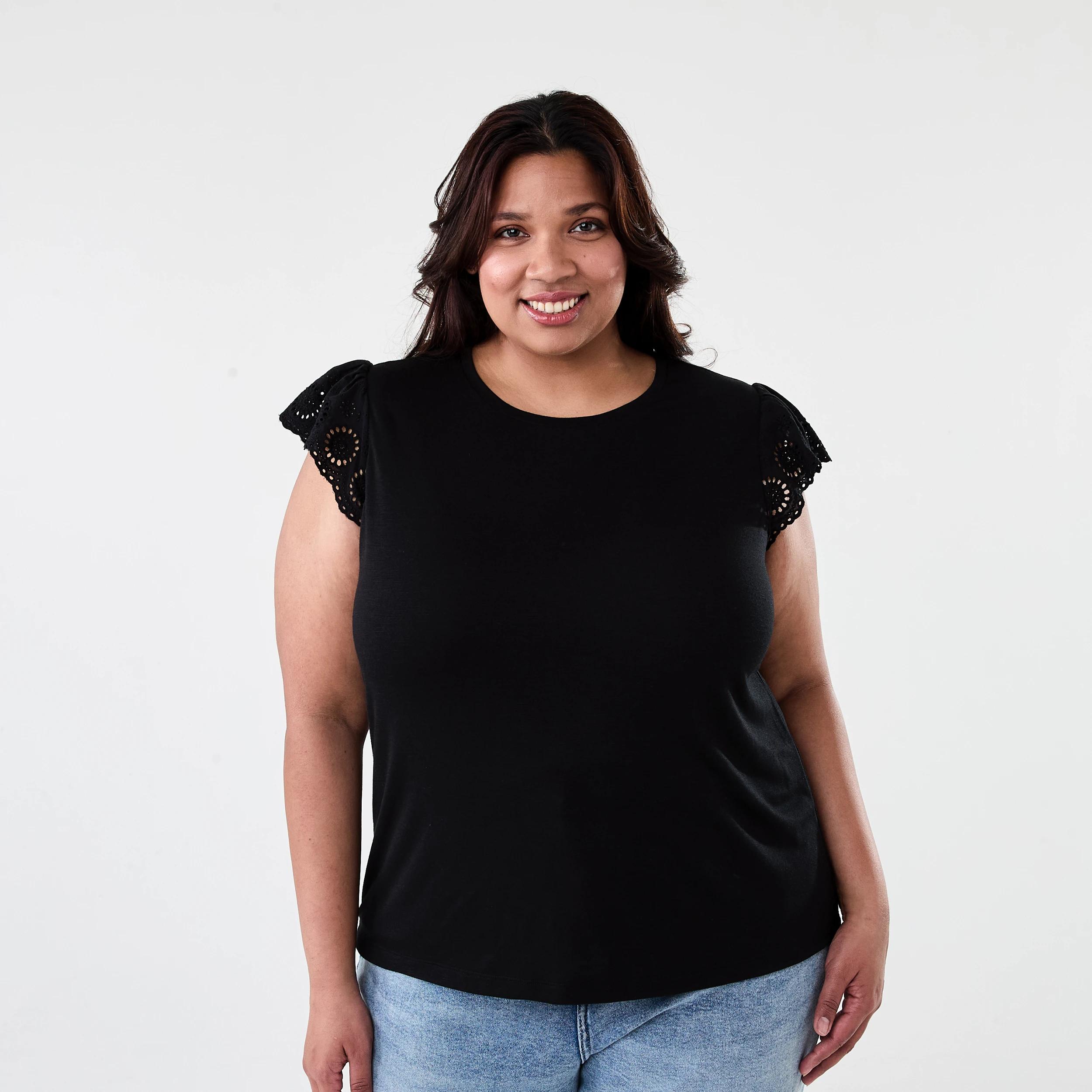 1 Curve Sleeveless Broderie Top Black, 1 of 5