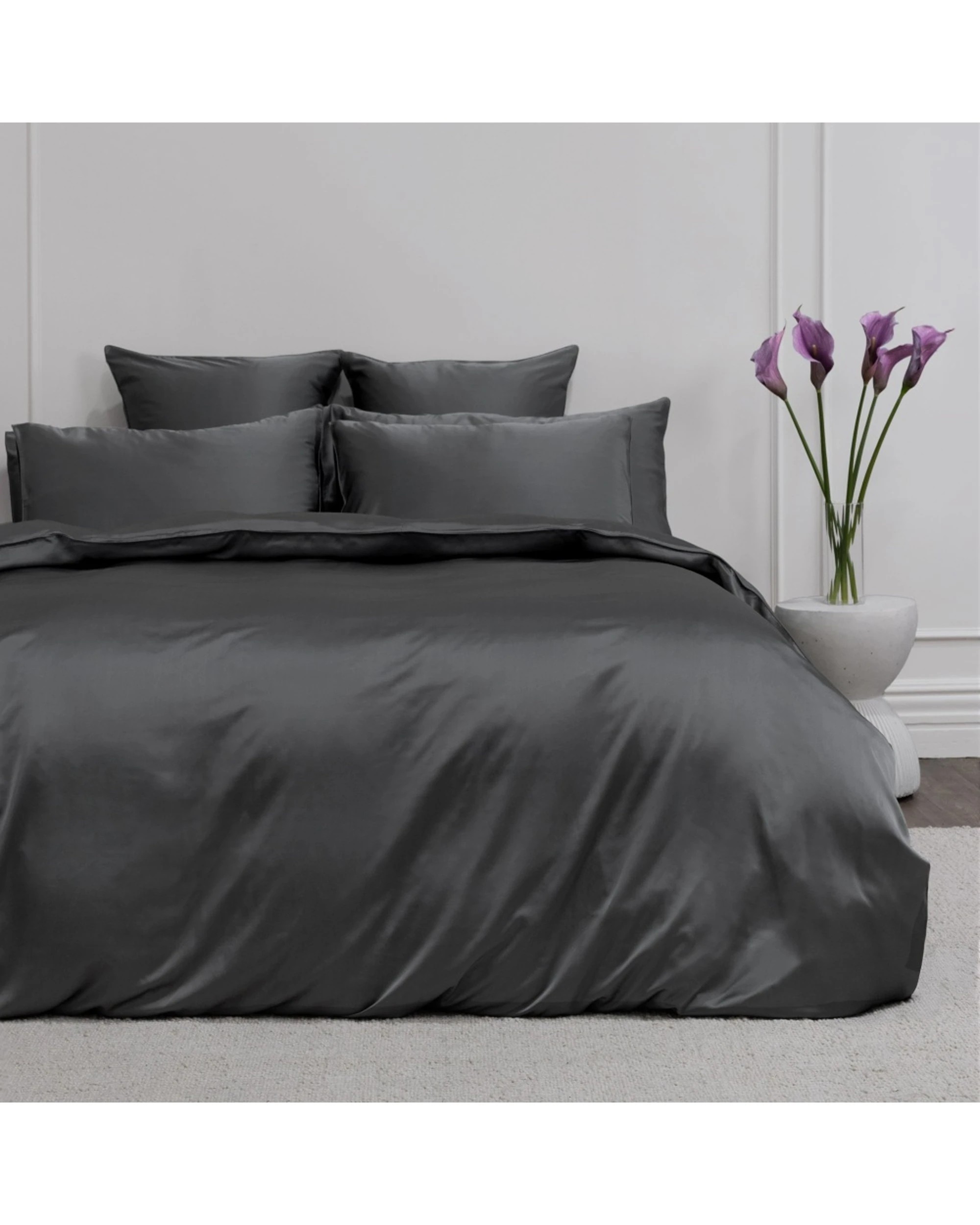1 Bedding Co Quilt Cover Set 100% Mulberry Silk 22 Momme Dark - Queen Bed - Grey, 1 of 8