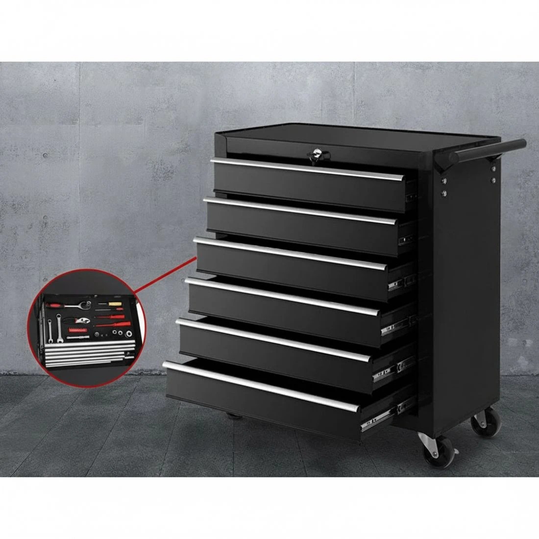 6 Giantz 16 Drawer Tool Box Cabinet Chest Trolley Toolbox Garage Storage - Black, 6 of 7